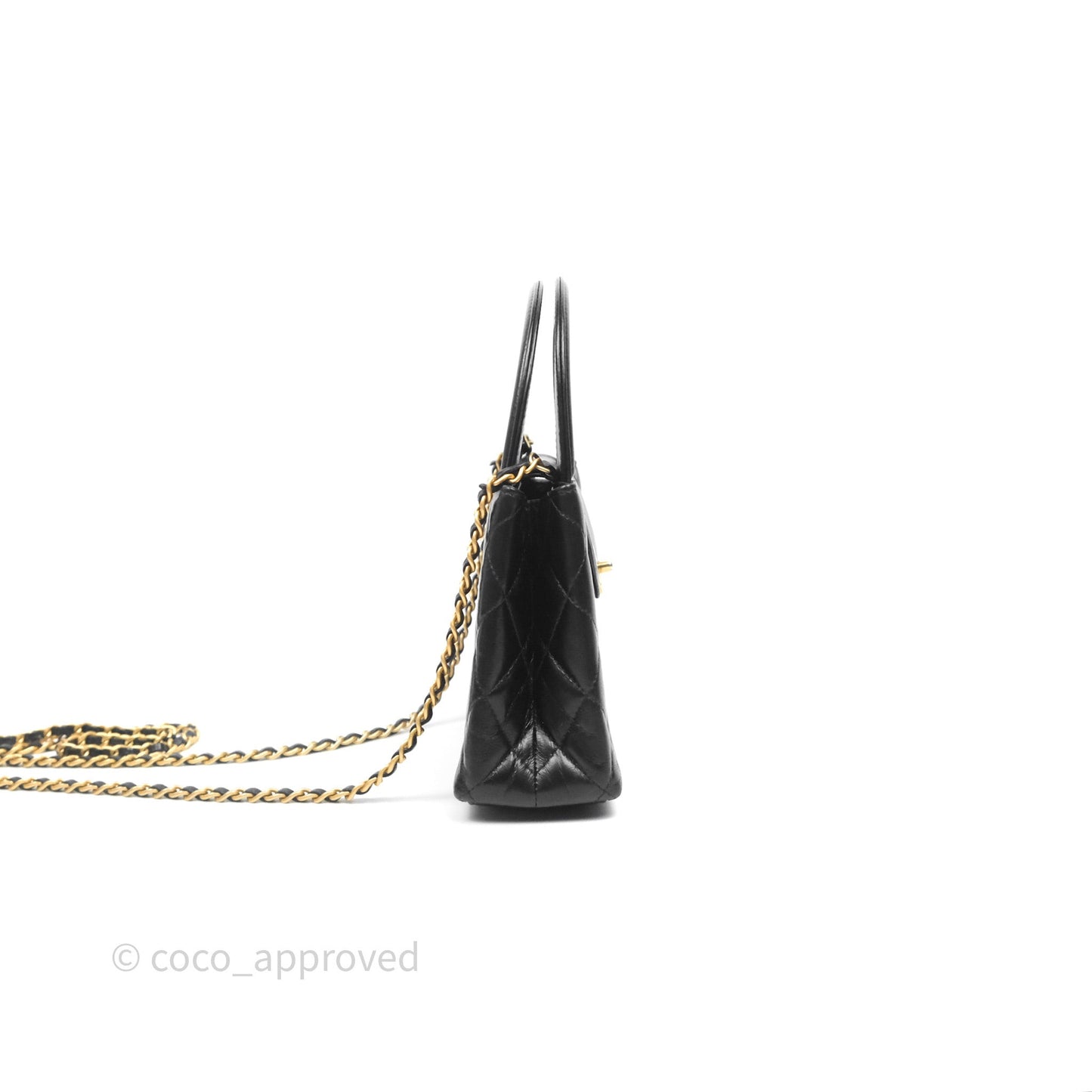 Chanel Kelly Bag Quilted Black Shiny Crumpled Calfskin Aged Gold Hardware