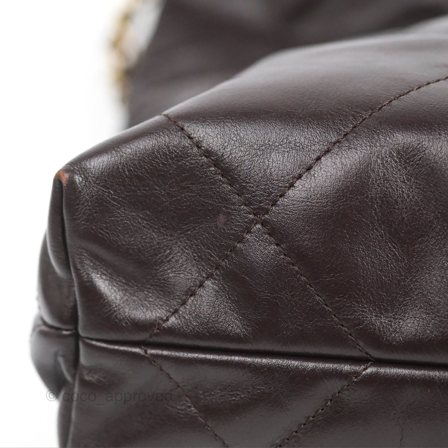 Chanel 22 Small Dark Brown Shiny Calfskin Aged Gold Hardware