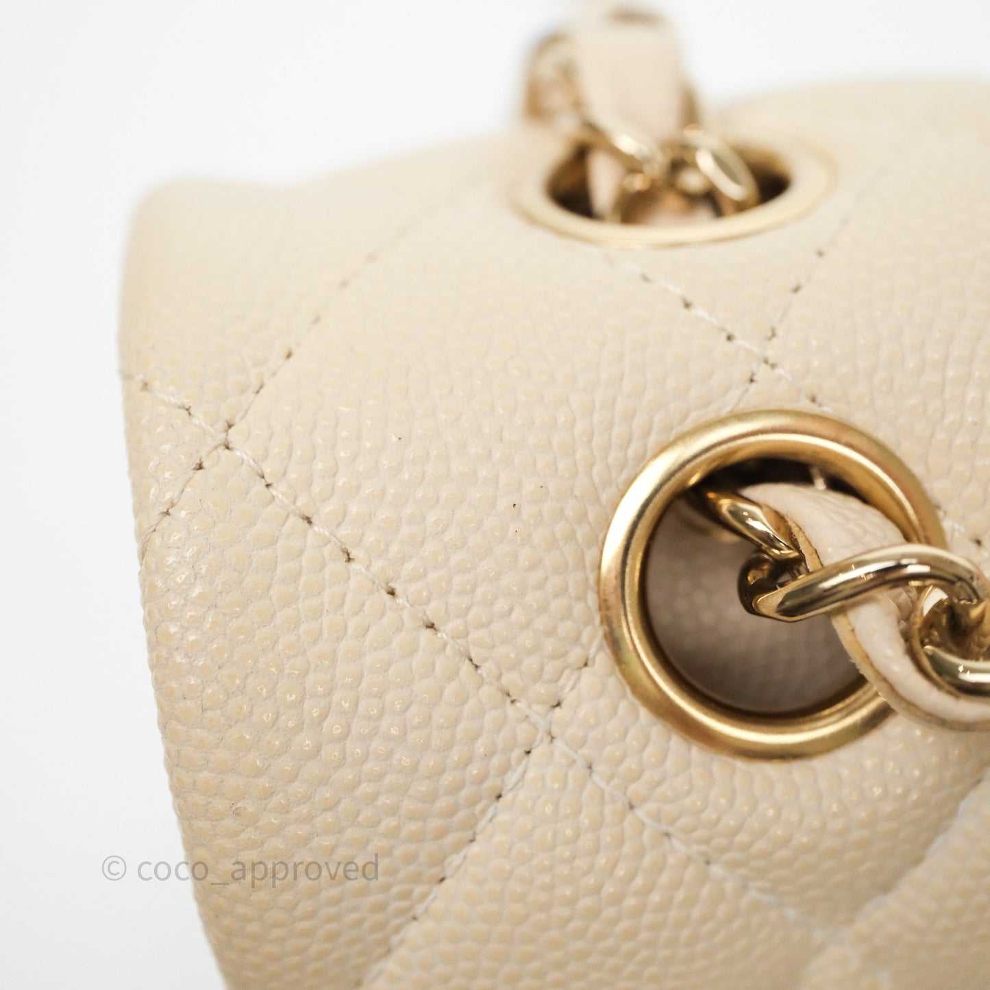Chanel Small Classic Flap Quilted Light Ivory Beige Caviar Gold Hardware