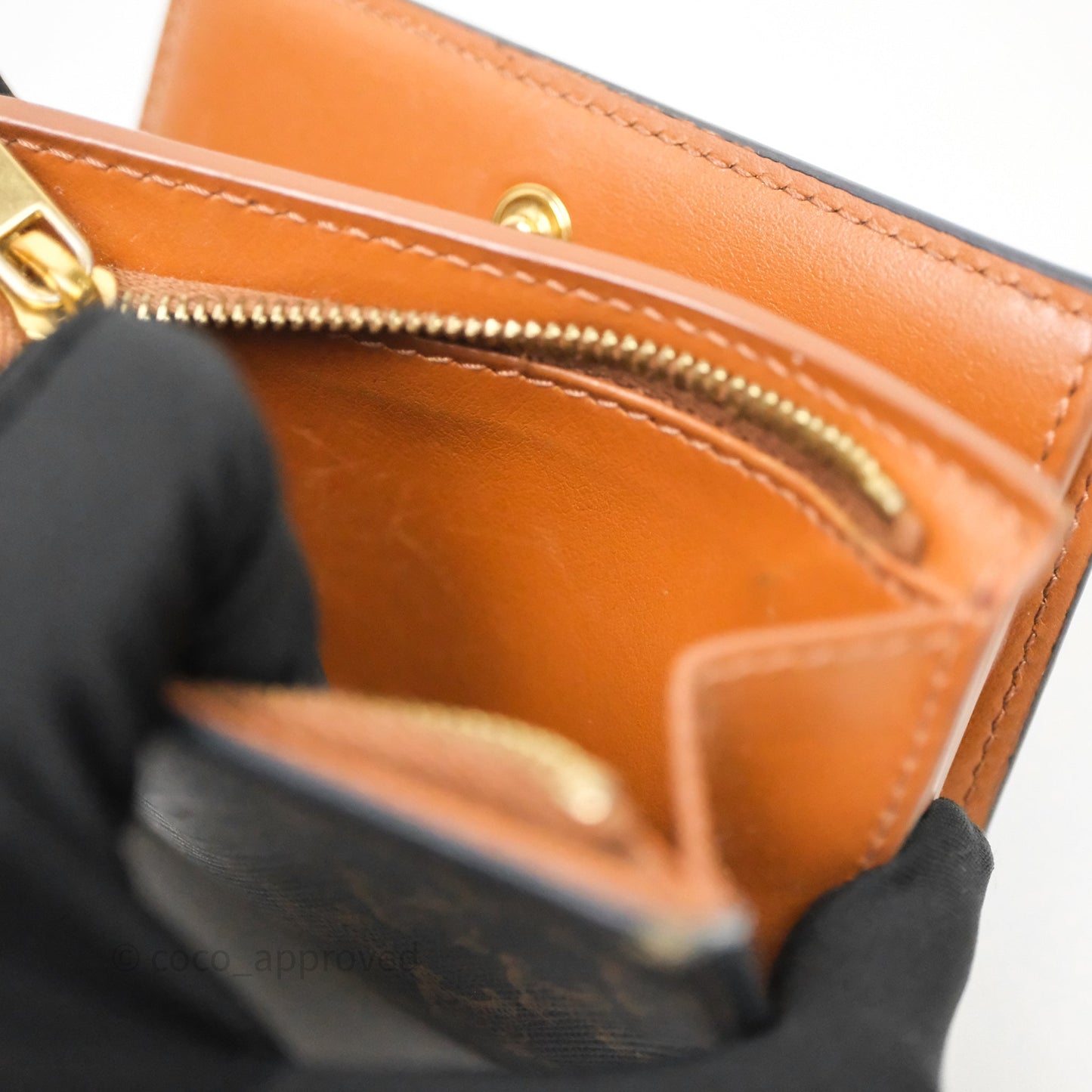 Celine Triomphe Canvas Wallet Tan Calfskin