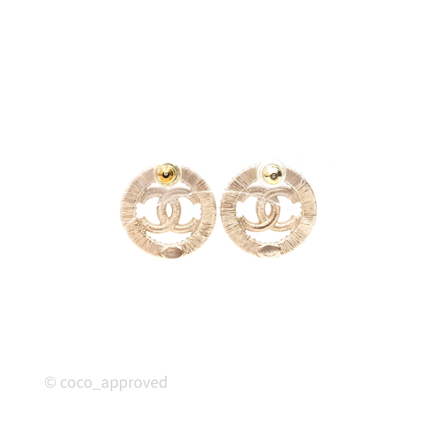 Chanel CC Crystal Round Earrings Gold Tone 20S