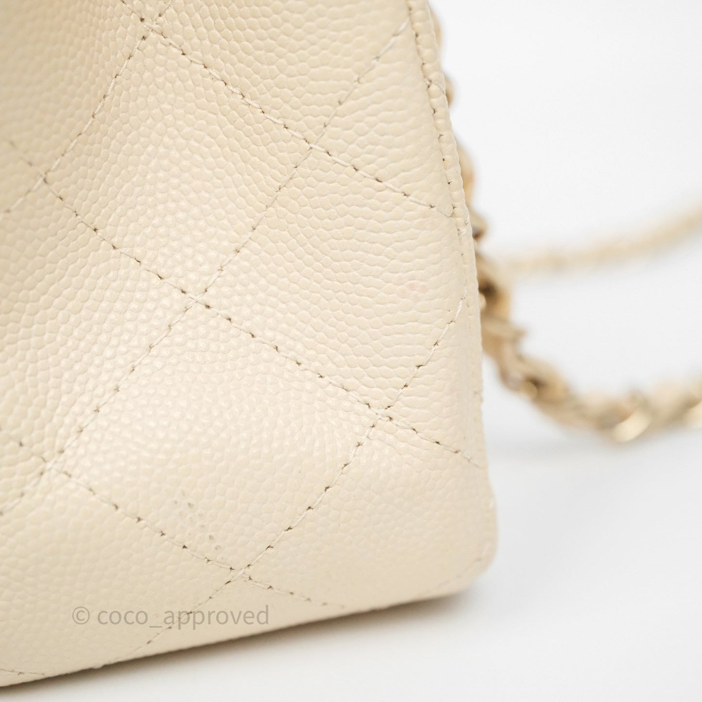 Chanel Small Classic Flap Quilted Light Ivory Beige Caviar Gold Hardware