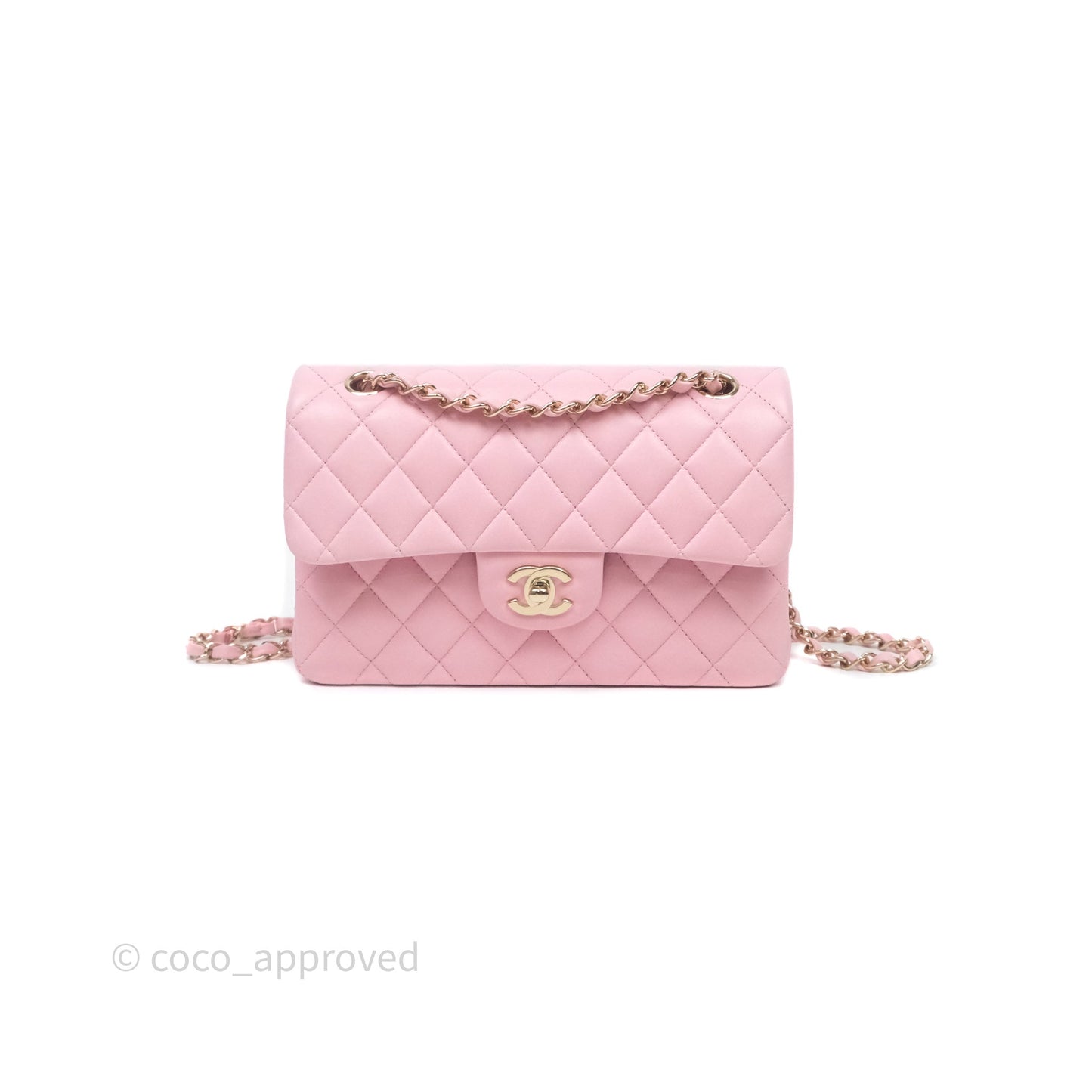 Chanel Small Classic Quilted Flap Pink Lambskin Gold Hardware
