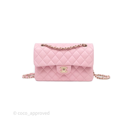Chanel Small Classic Quilted Flap Pink Lambskin Gold Hardware