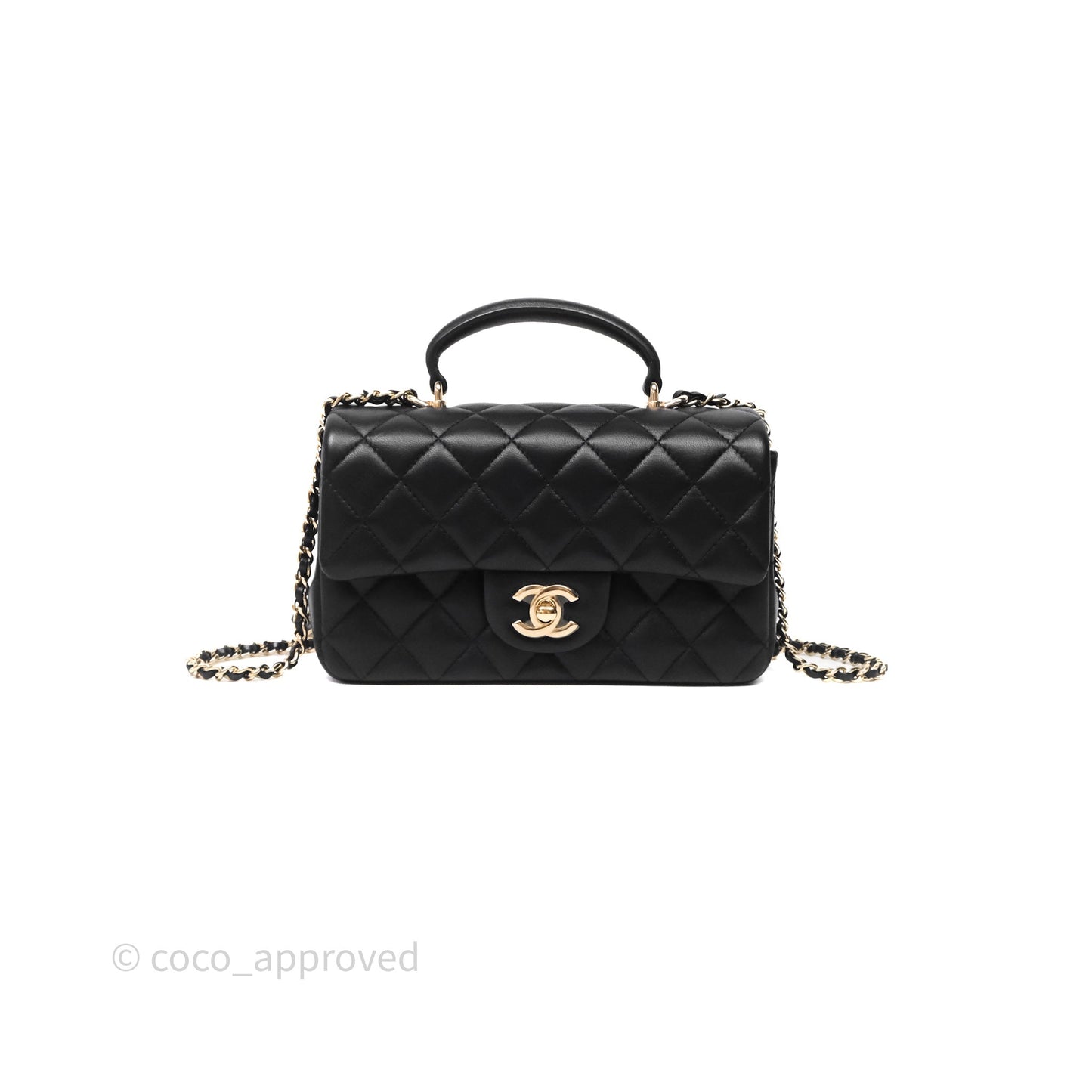 Chanel Top Handle Mini Rectangular Flap Black Lambskin Gold Hardware
