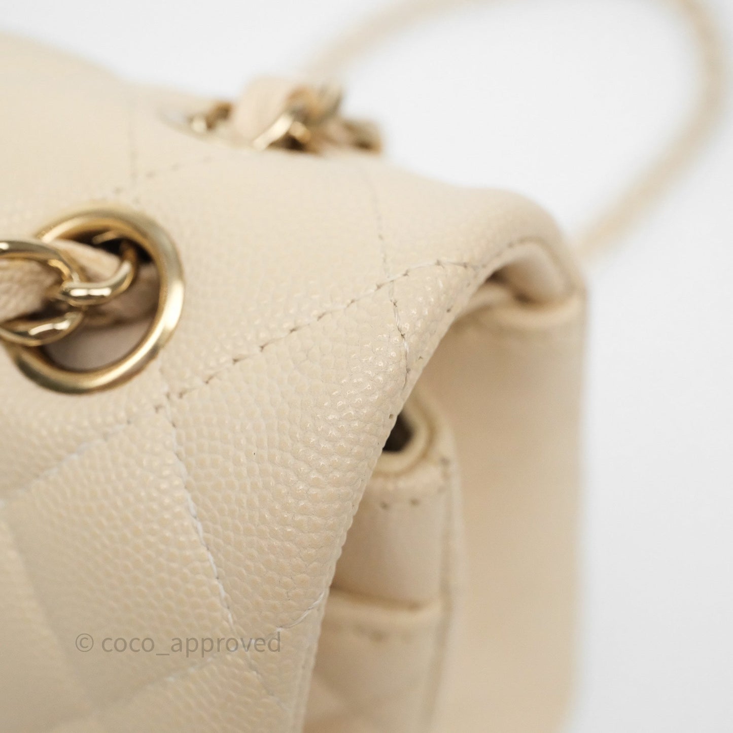 Chanel Small Classic Flap Quilted Light Ivory Beige Caviar Gold Hardware