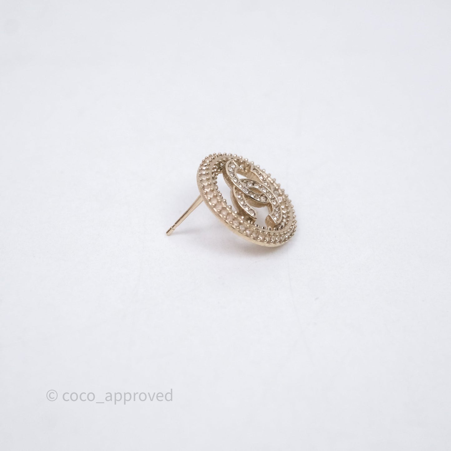Chanel CC Crystal Round Earrings Gold Tone 20S