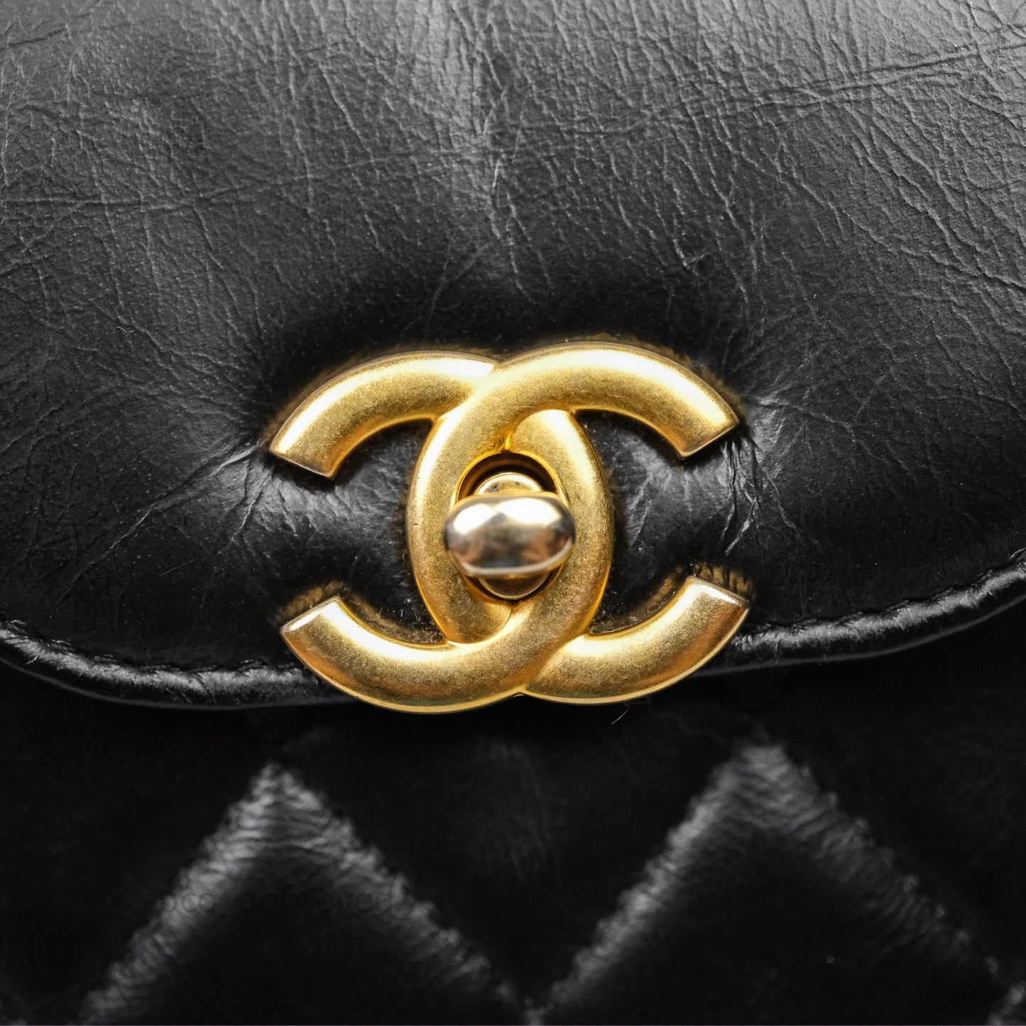 Chanel Kelly Bag Quilted Black Shiny Crumpled Calfskin Aged Gold Hardware