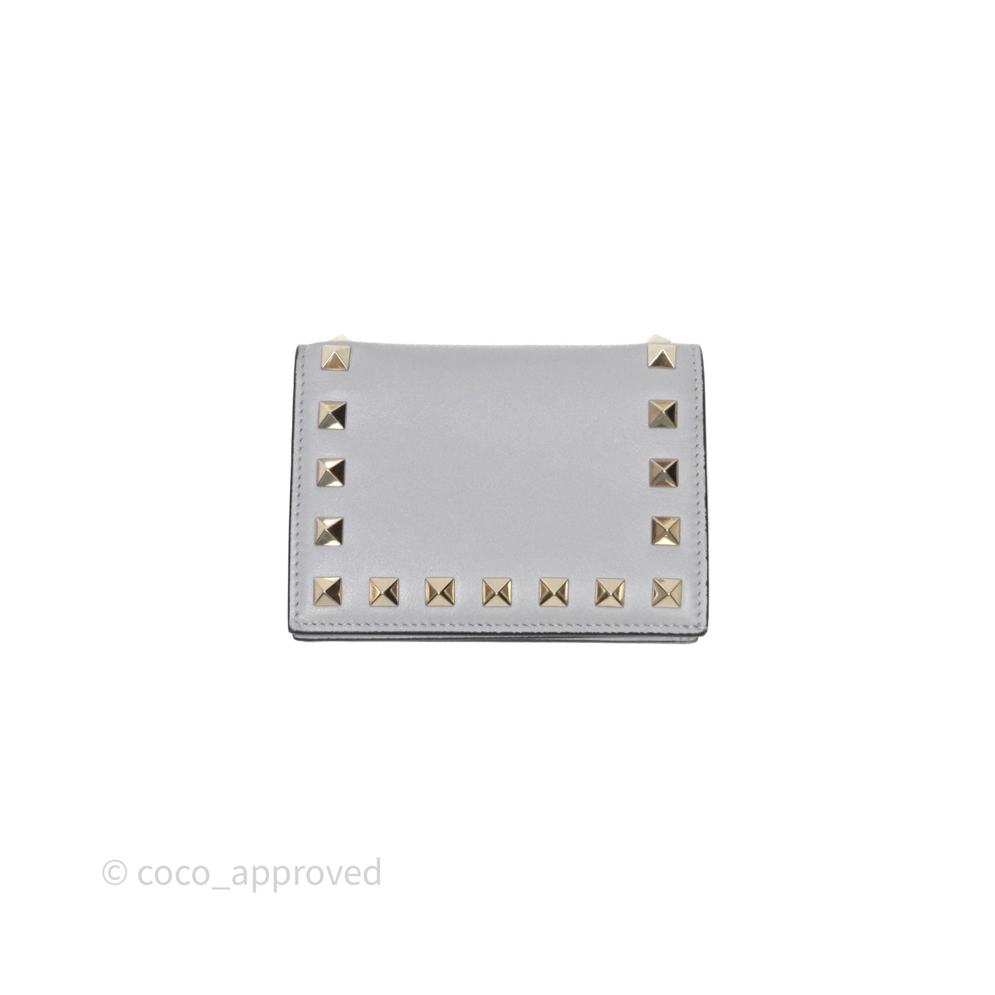 Valentino Grey Garavani Rockstud Compact Short Wallet Gold Hardware