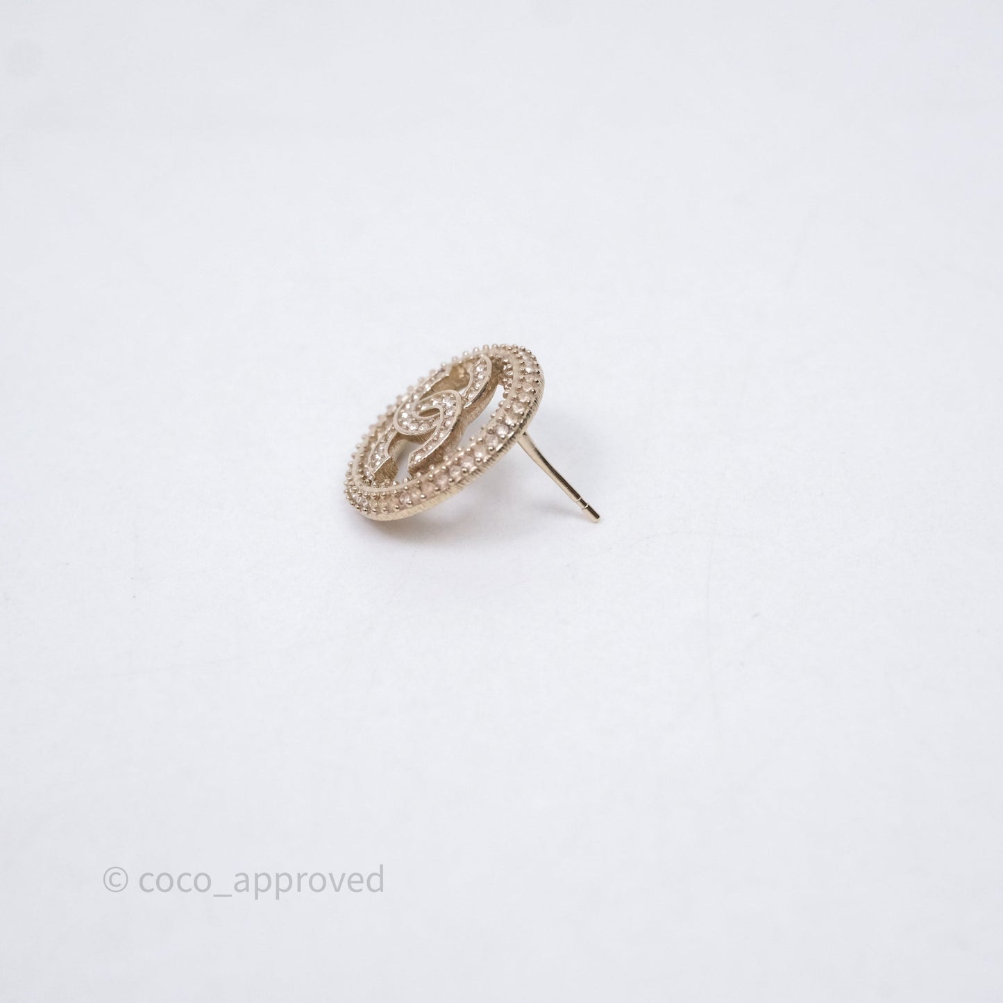 Chanel CC Crystal Round Earrings Gold Tone 20S