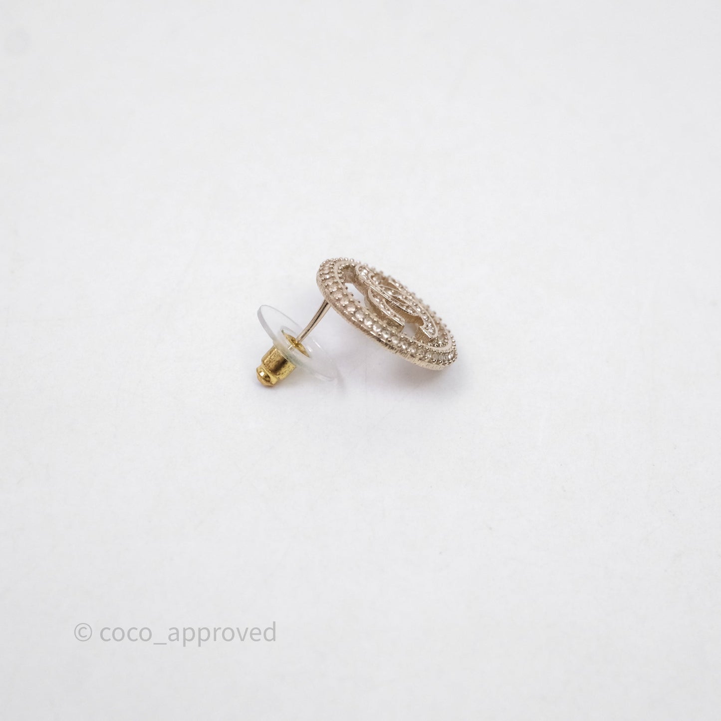 Chanel CC Crystal Round Earrings Gold Tone 20S