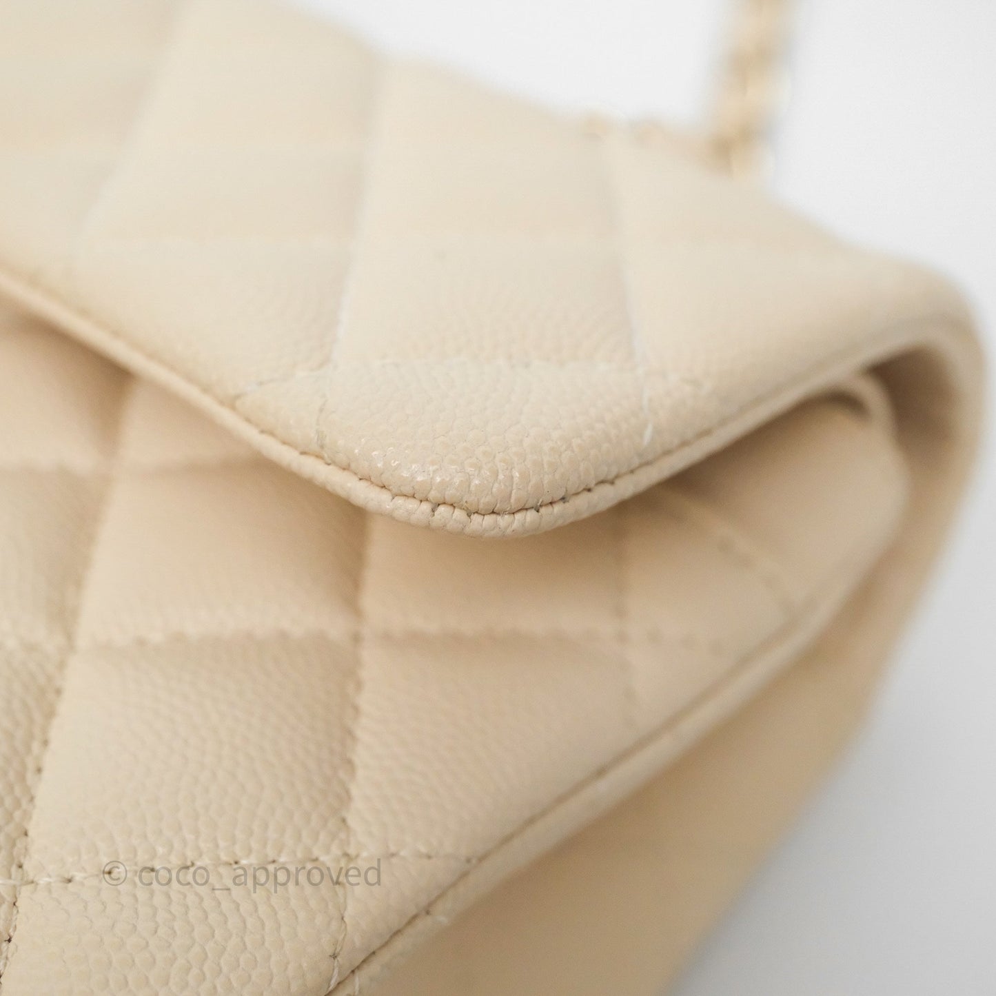 Chanel Small Classic Flap Quilted Light Ivory Beige Caviar Gold Hardware
