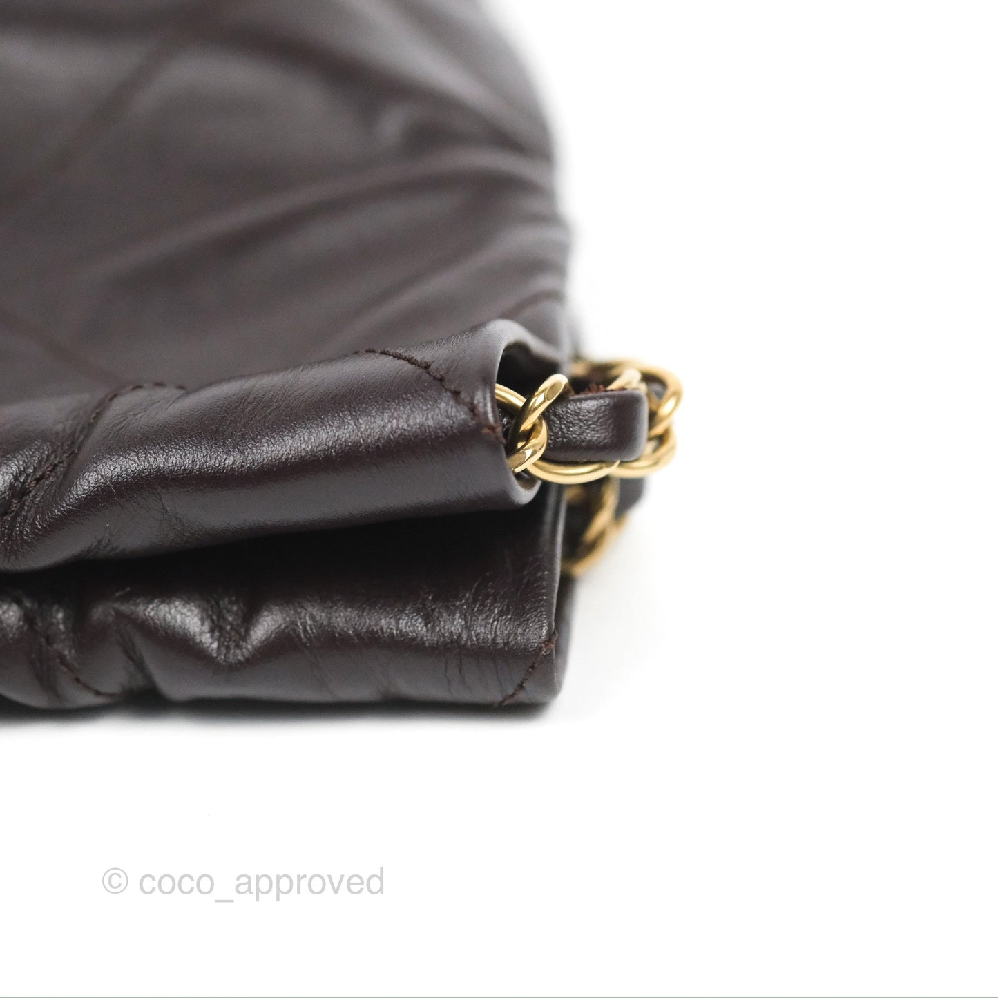 Chanel 22 Small Dark Brown Shiny Calfskin Aged Gold Hardware