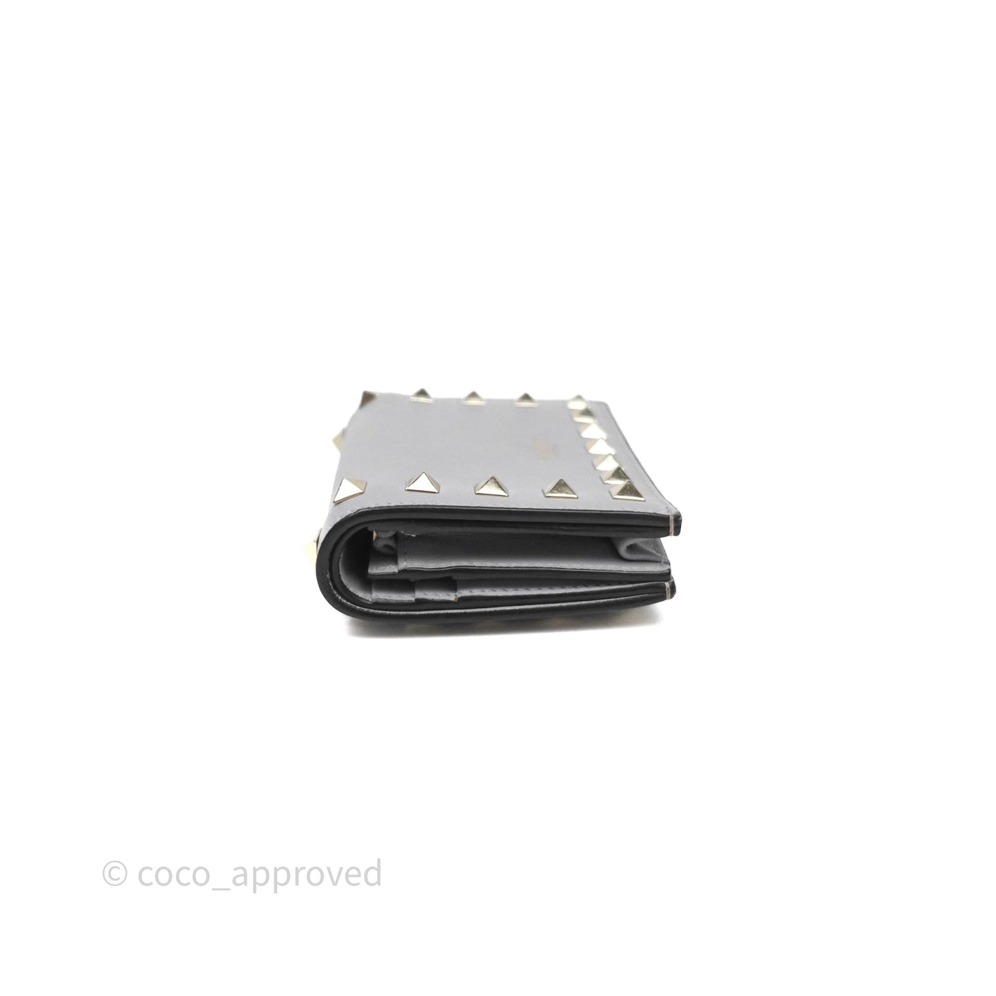 Valentino Grey Garavani Rockstud Compact Short Wallet Gold Hardware
