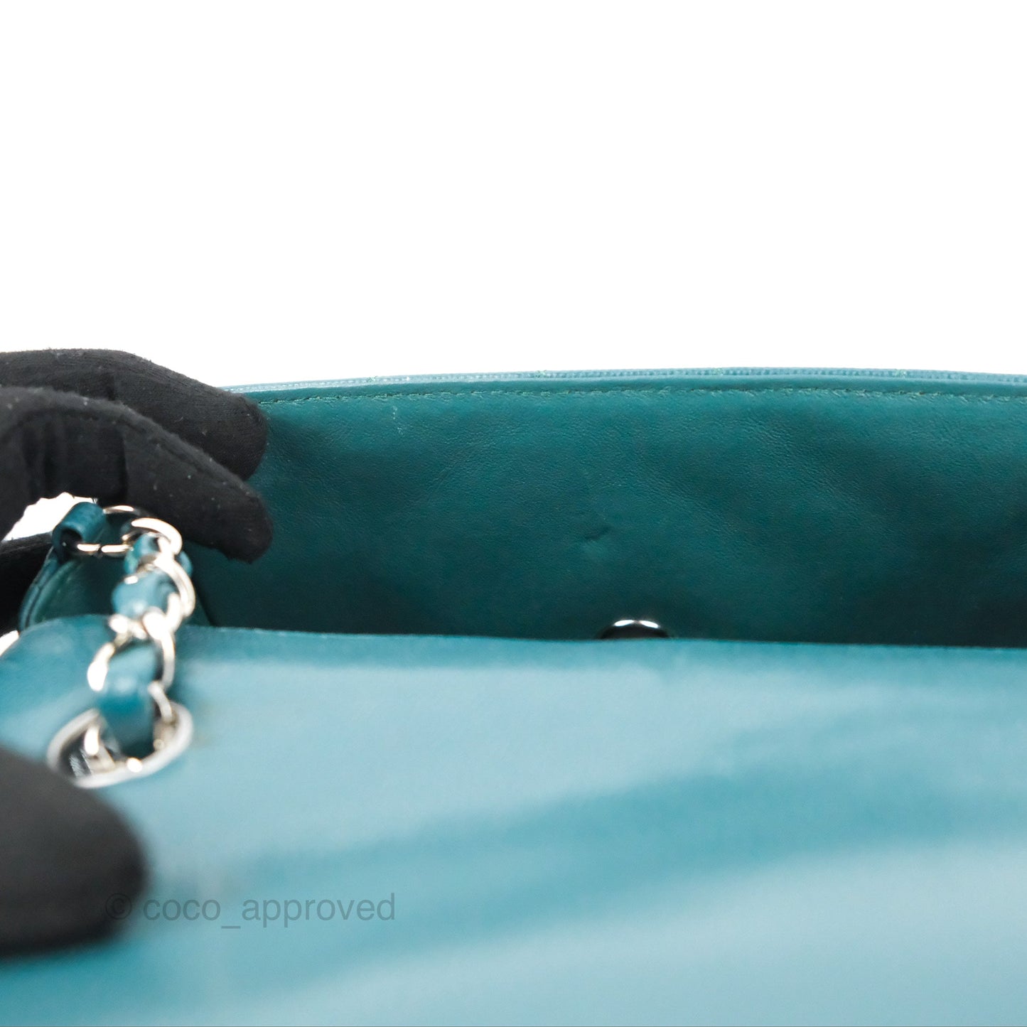 Chanel Quilted Mini Rectangular Flap Teal Green Caviar Silver Hardware