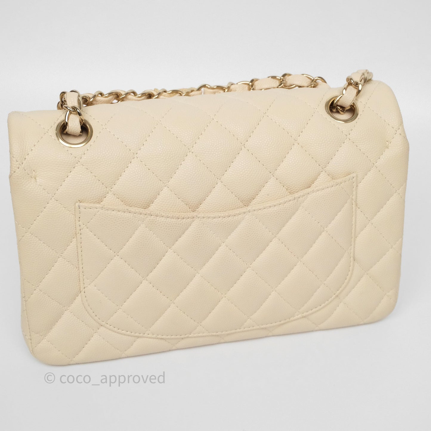 Chanel Small Classic Flap Quilted Light Ivory Beige Caviar Gold Hardware