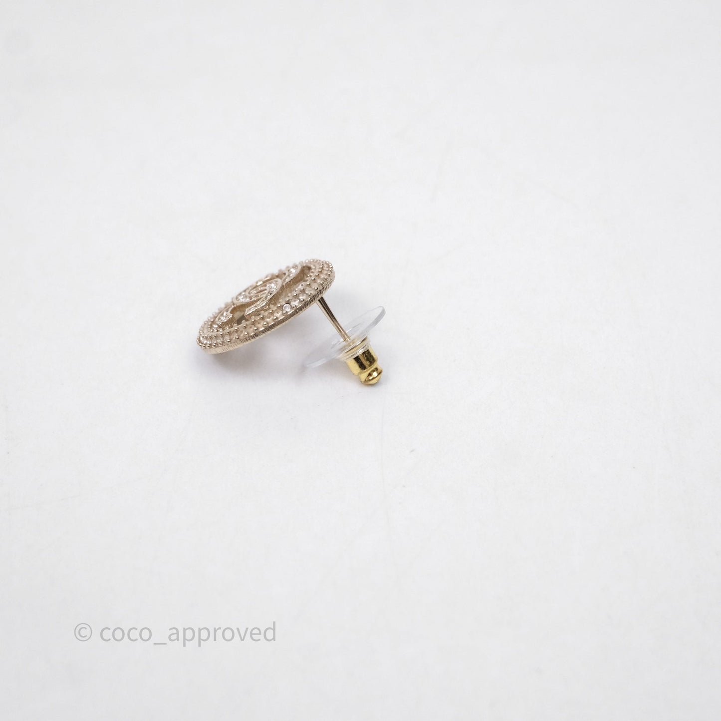 Chanel CC Crystal Round Earrings Gold Tone 20S