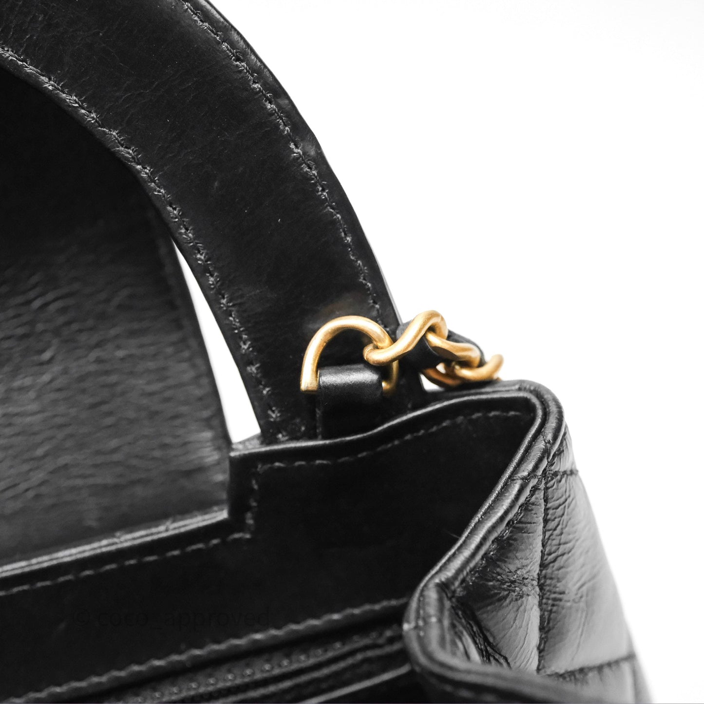 Chanel Kelly Bag Quilted Black Shiny Crumpled Calfskin Aged Gold Hardware