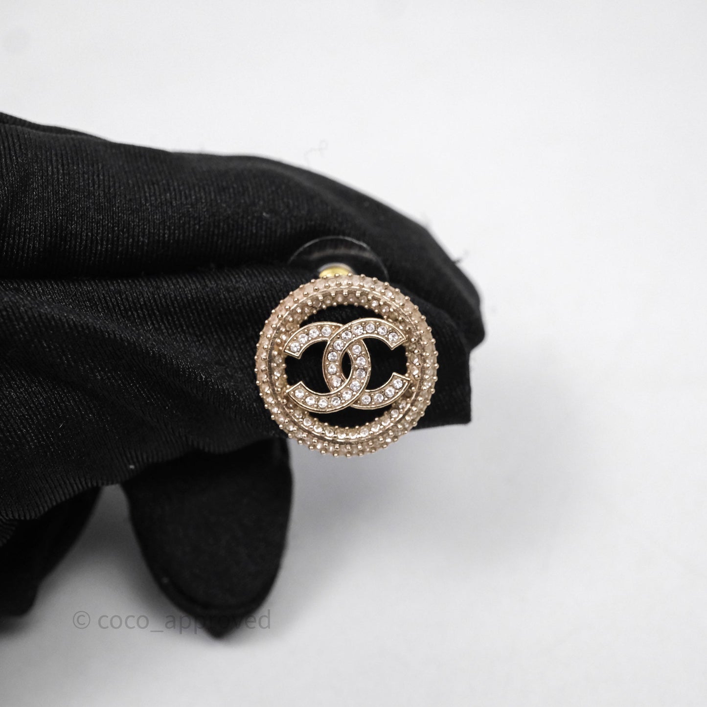 Chanel CC Crystal Round Earrings Gold Tone 20S