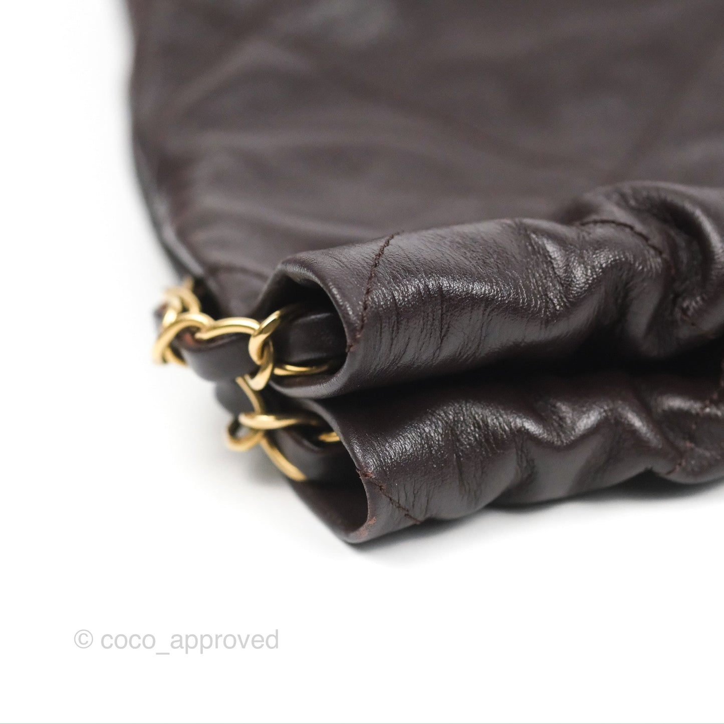 Chanel 22 Small Dark Brown Shiny Calfskin Aged Gold Hardware