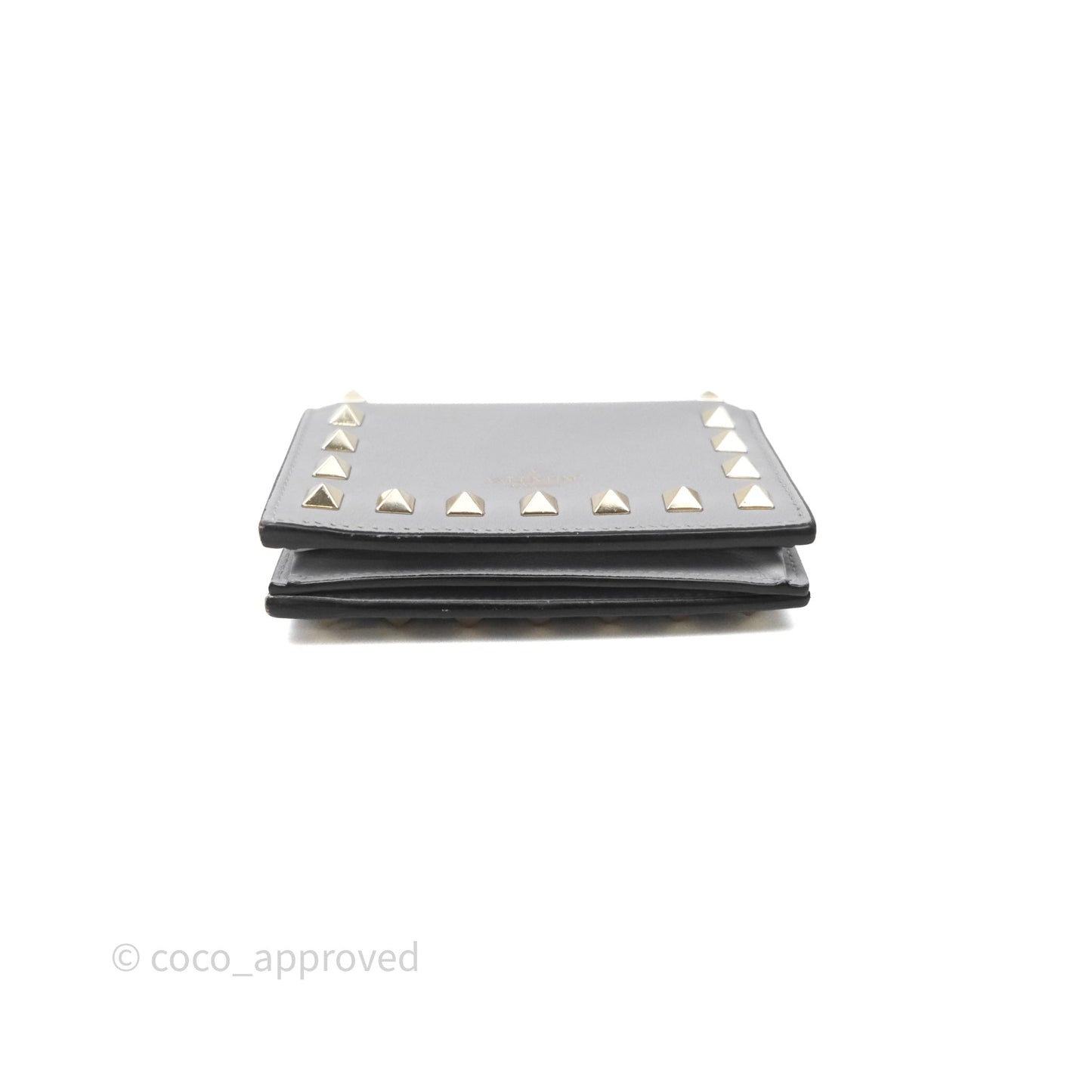 Valentino Grey Garavani Rockstud Compact Short Wallet Gold Hardware