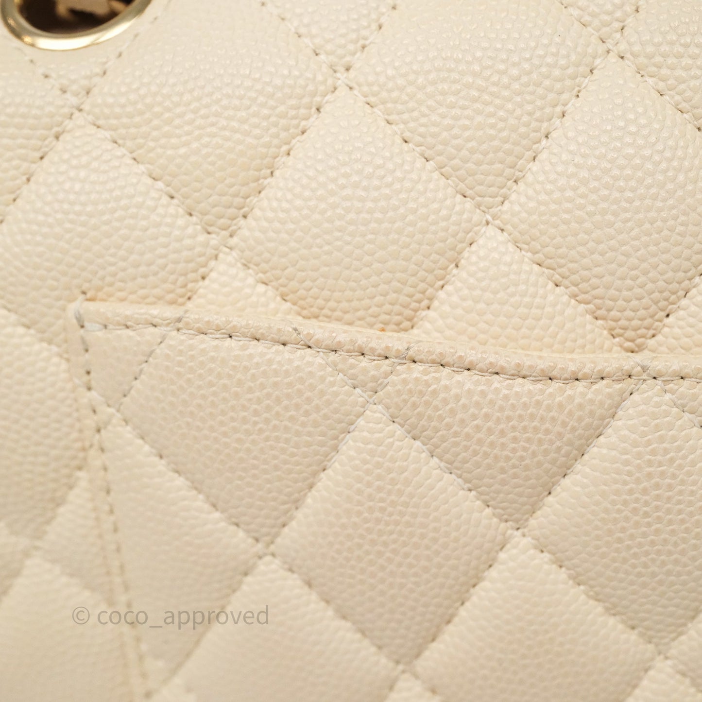 Chanel Small Classic Flap Quilted Light Ivory Beige Caviar Gold Hardware