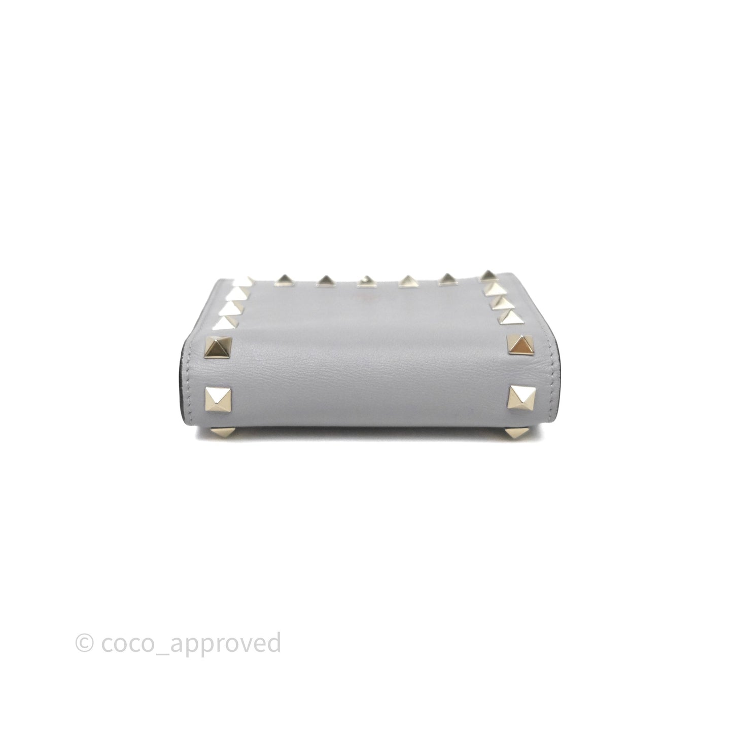 Valentino Grey Garavani Rockstud Compact Short Wallet Gold Hardware