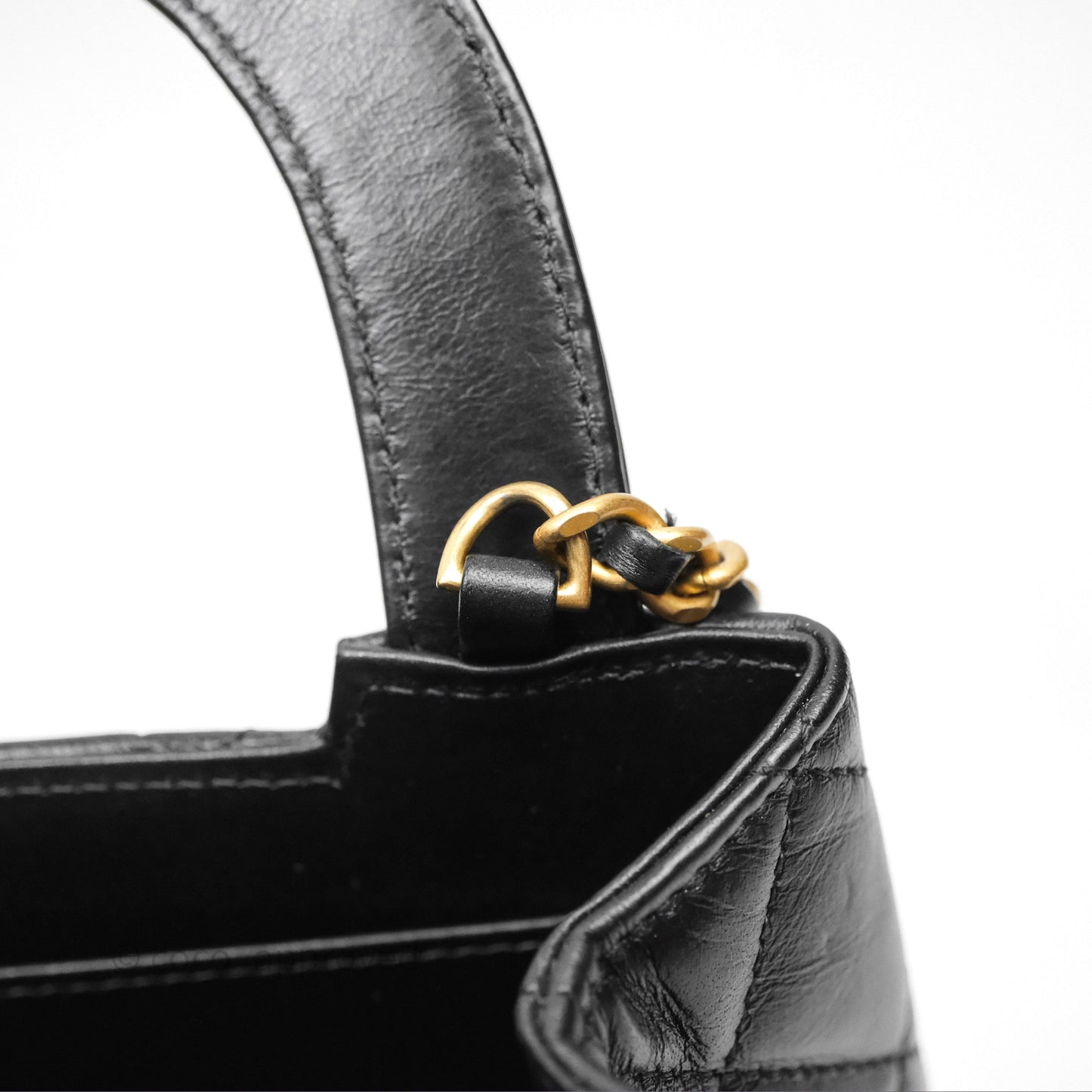 Chanel Kelly Bag Quilted Black Shiny Crumpled Calfskin Aged Gold Hardware