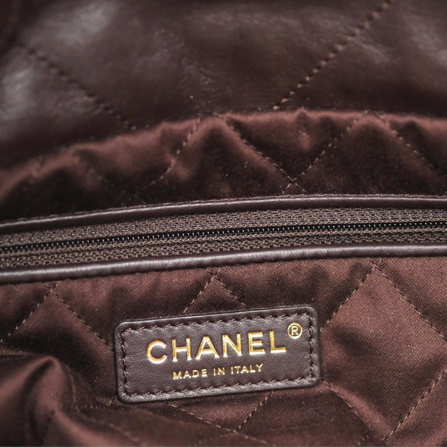 Chanel 22 Small Dark Brown Shiny Calfskin Aged Gold Hardware