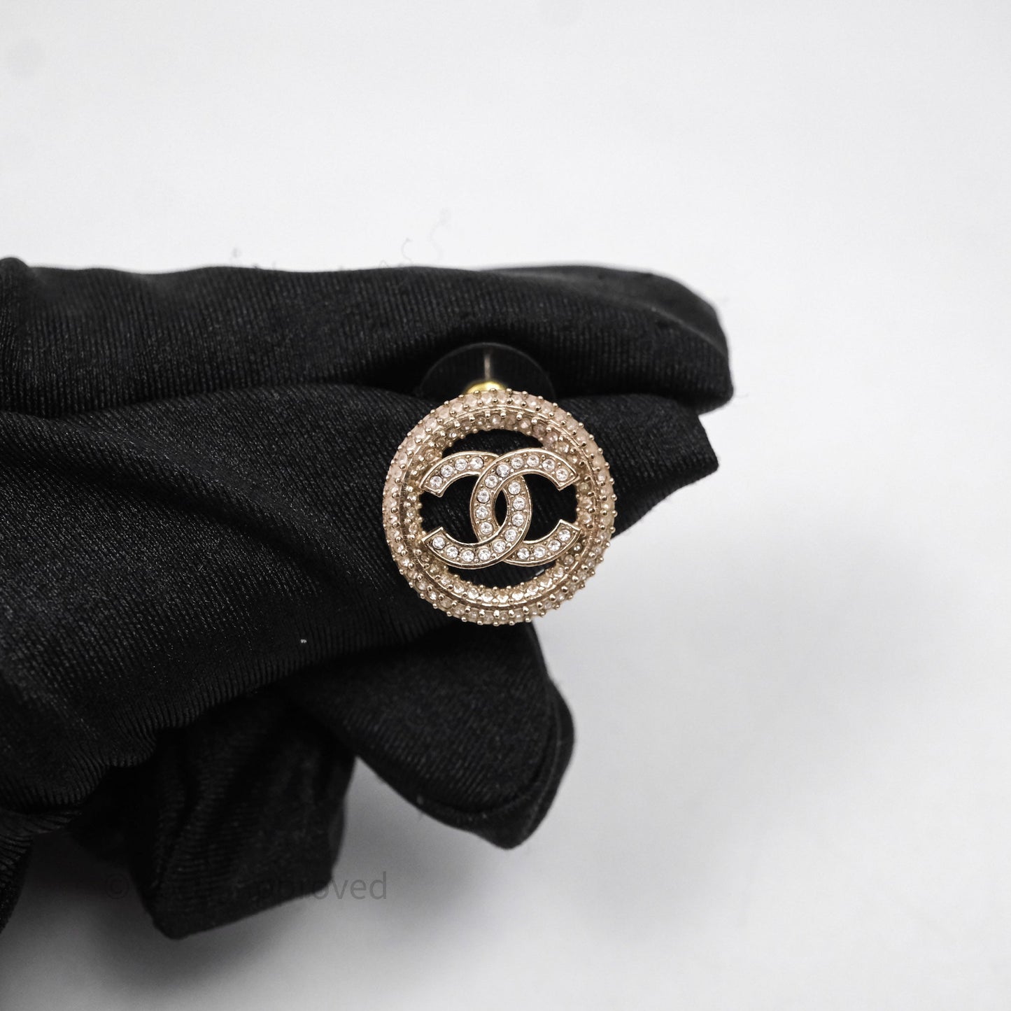 Chanel CC Crystal Round Earrings Gold Tone 20S