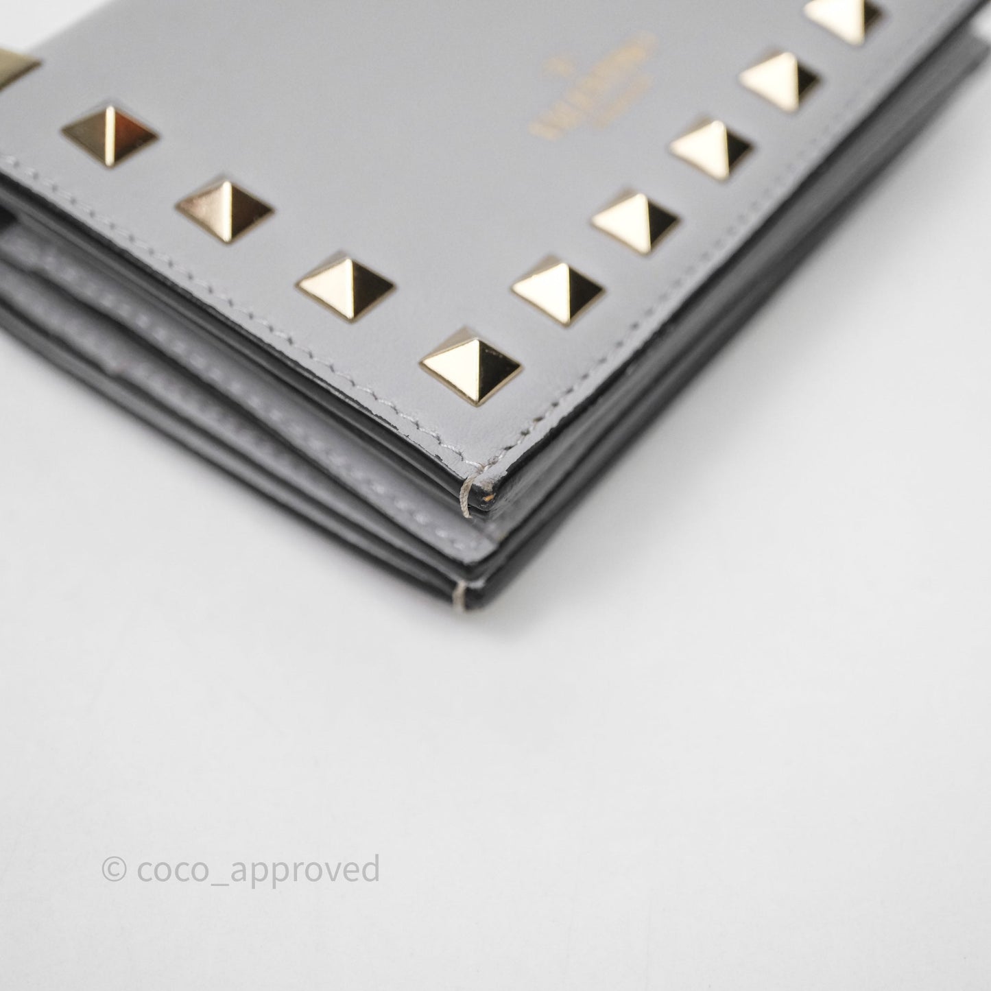 Valentino Grey Garavani Rockstud Compact Short Wallet Gold Hardware