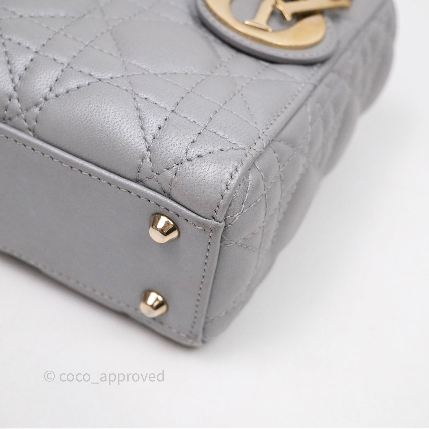 Christian Dior Mini Lady Dior Iridescent Grey Lambskin Cannage Gold Hardware