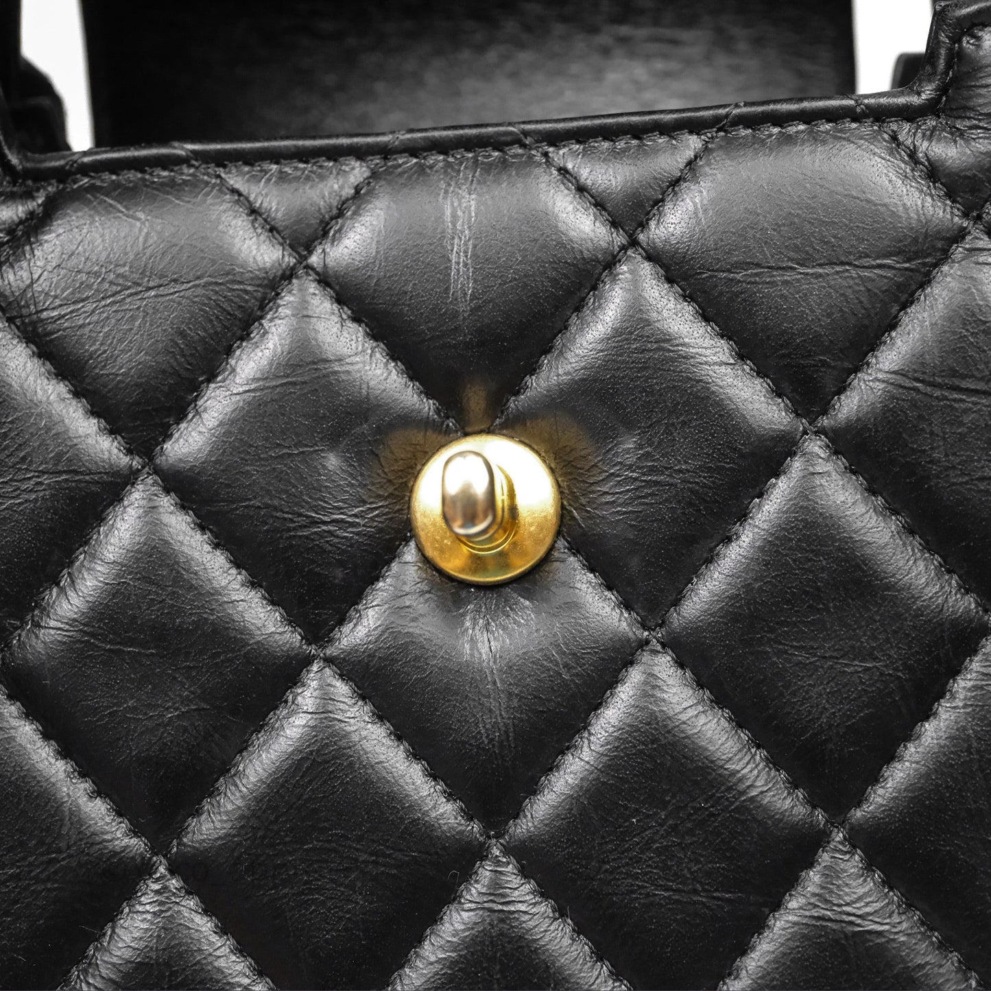 Chanel Kelly Bag Quilted Black Shiny Crumpled Calfskin Aged Gold Hardware