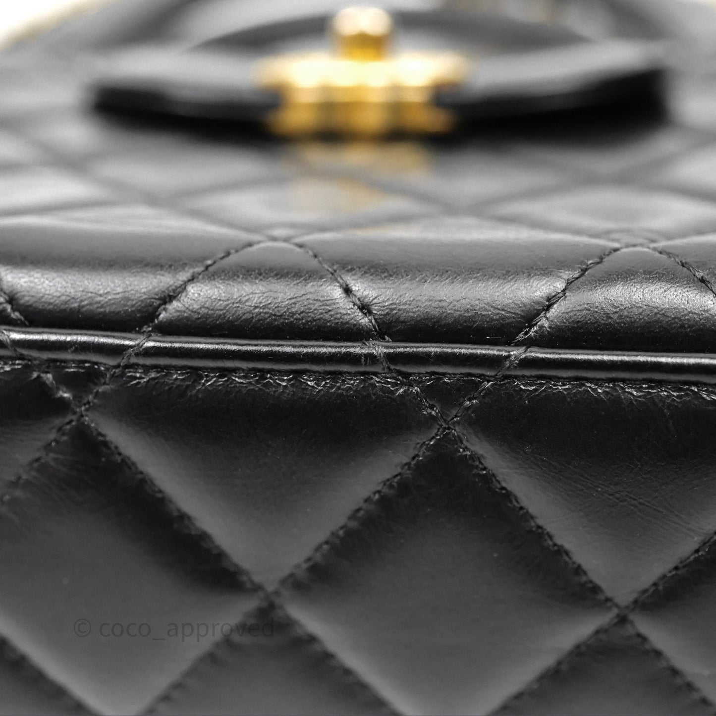 Chanel Kelly Bag Quilted Black Shiny Crumpled Calfskin Aged Gold Hardware