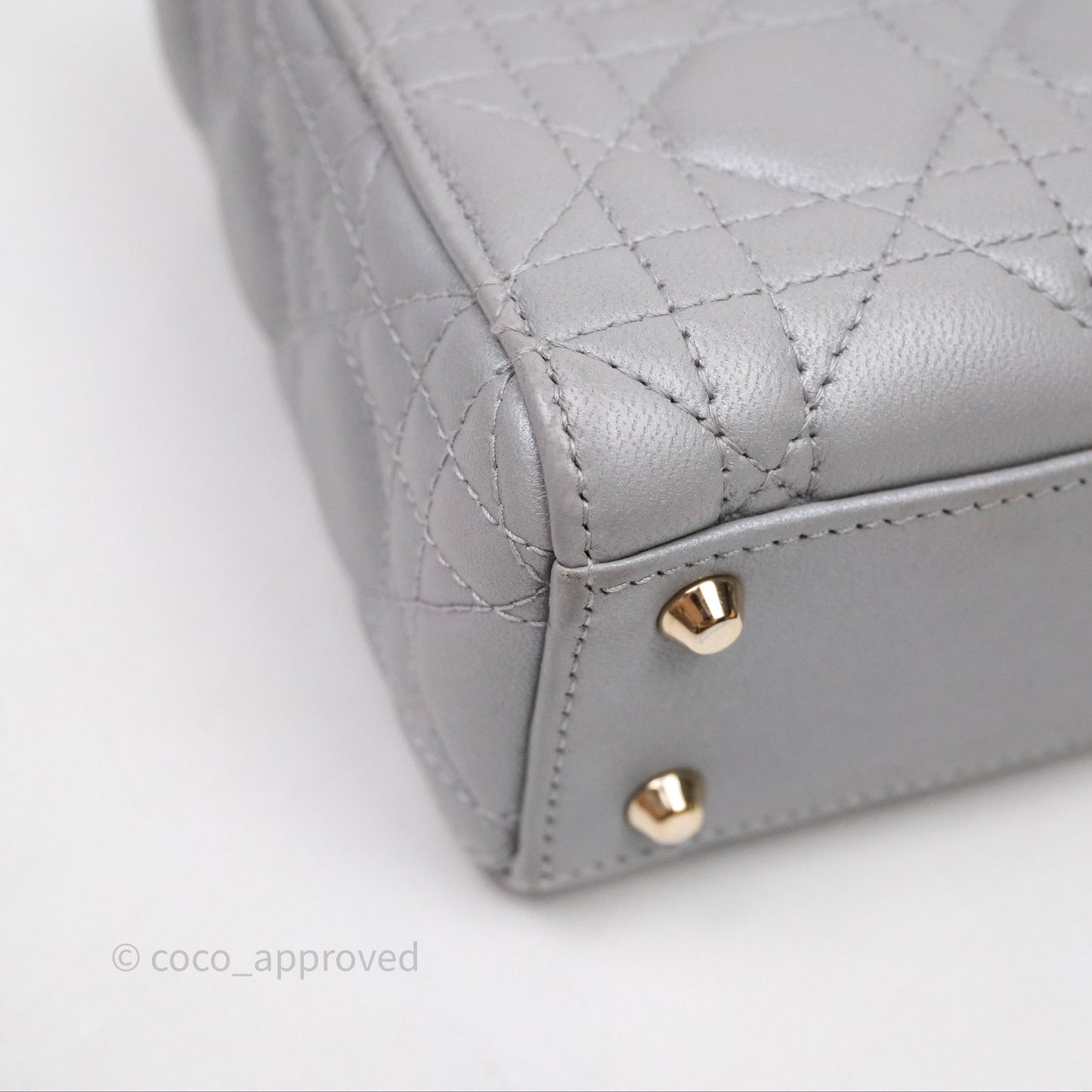 Christian Dior Mini Lady Dior Iridescent Grey Lambskin Cannage Gold Hardware