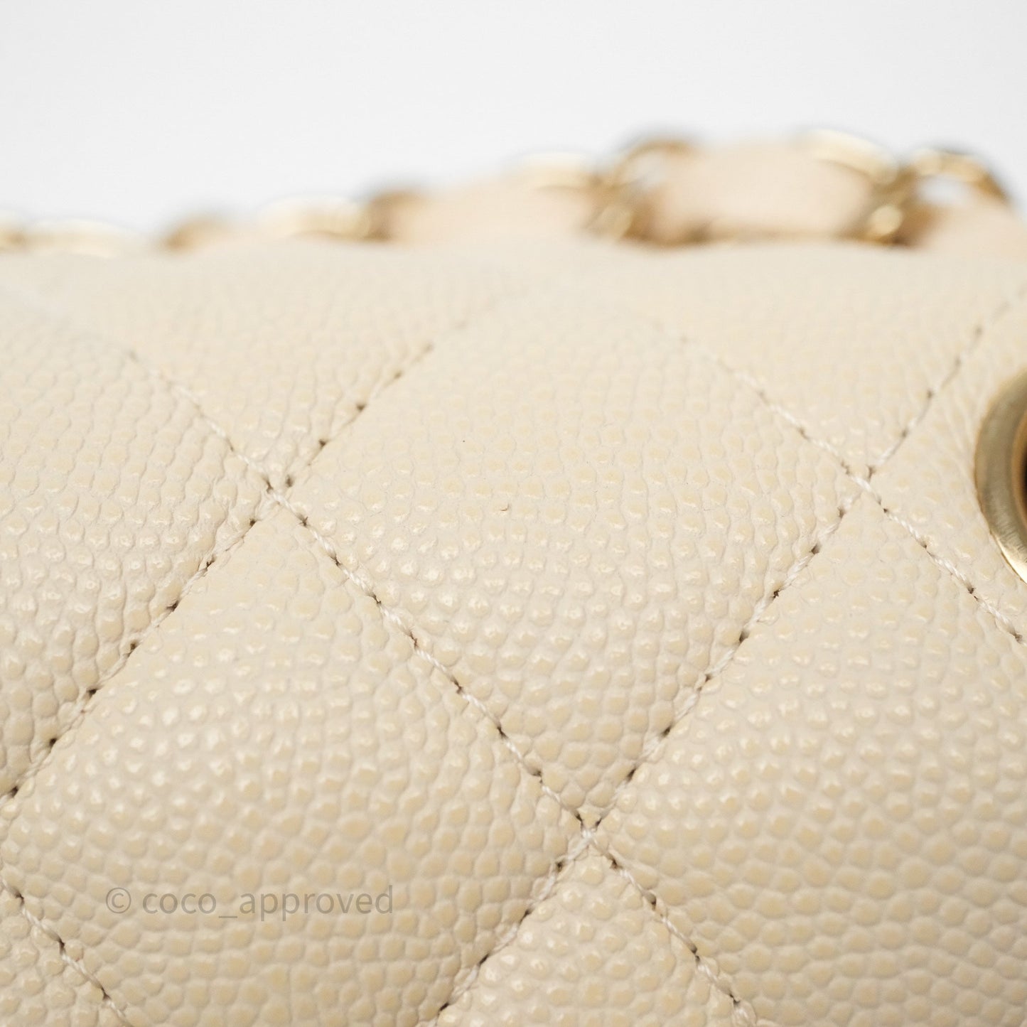 Chanel Small Classic Flap Quilted Light Ivory Beige Caviar Gold Hardware