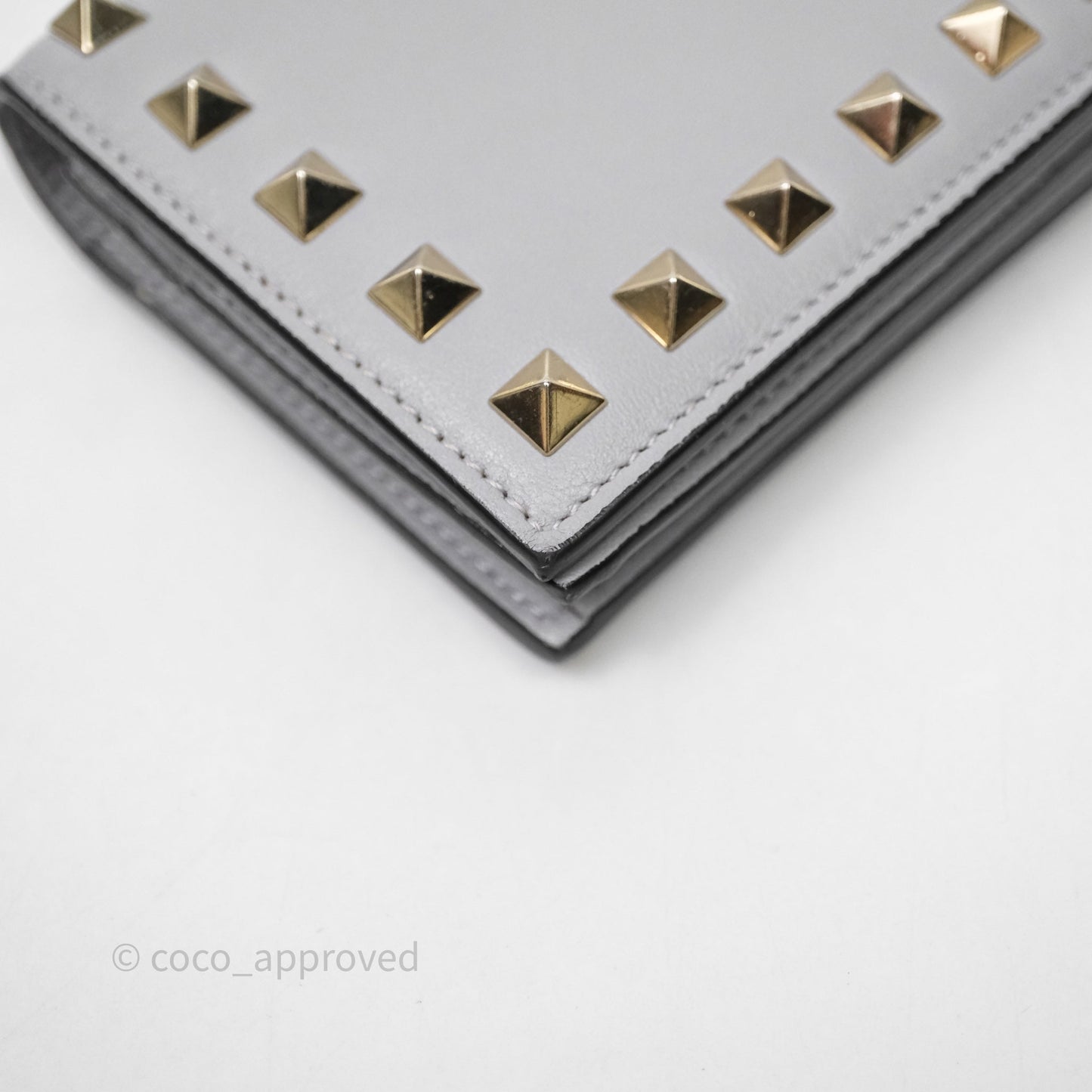Valentino Grey Garavani Rockstud Compact Short Wallet Gold Hardware