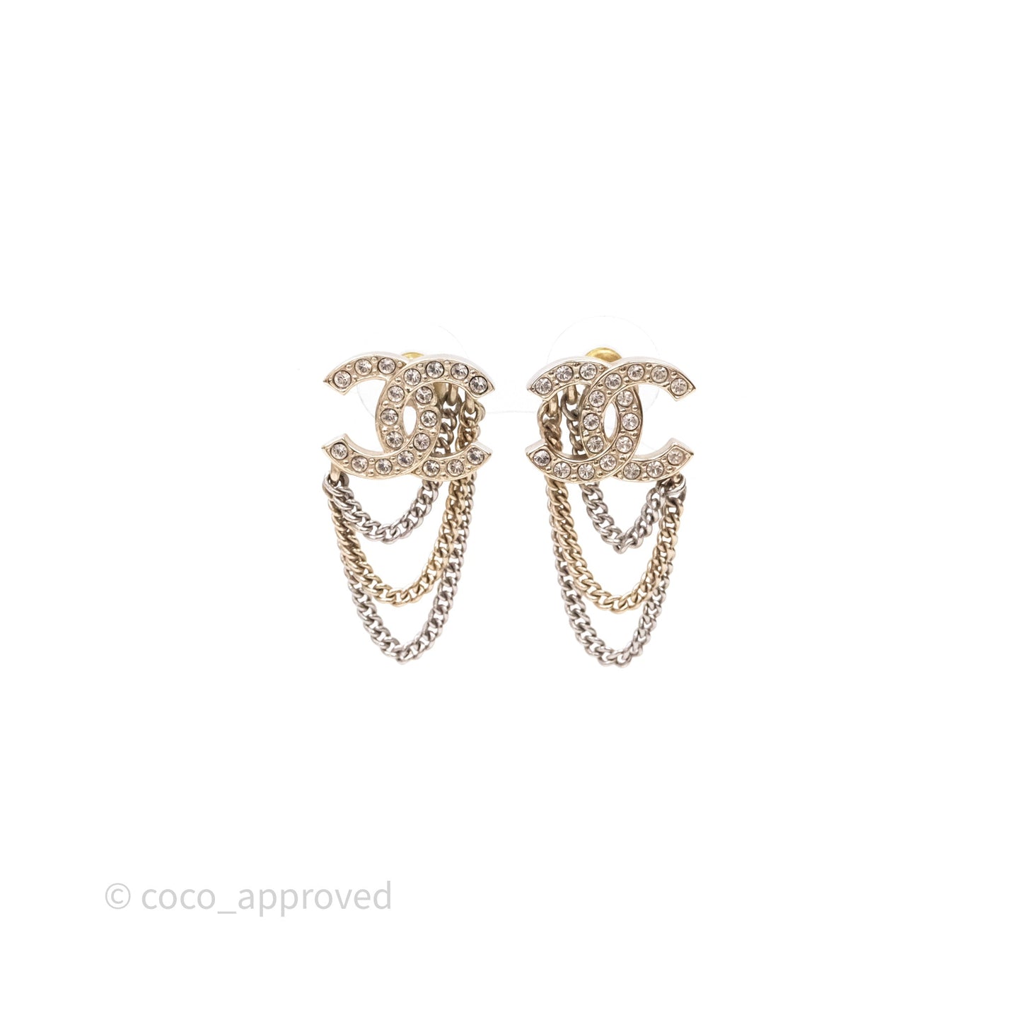 Chanel Crystal CC Chain Pendant Earrings 21B
