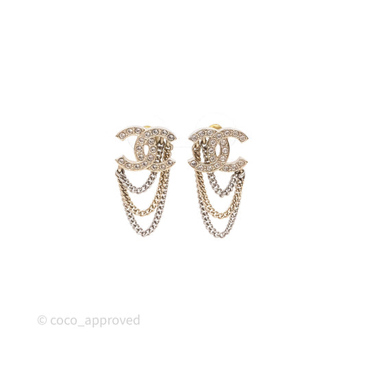 Chanel Crystal CC Chain Pendant Earrings 21B