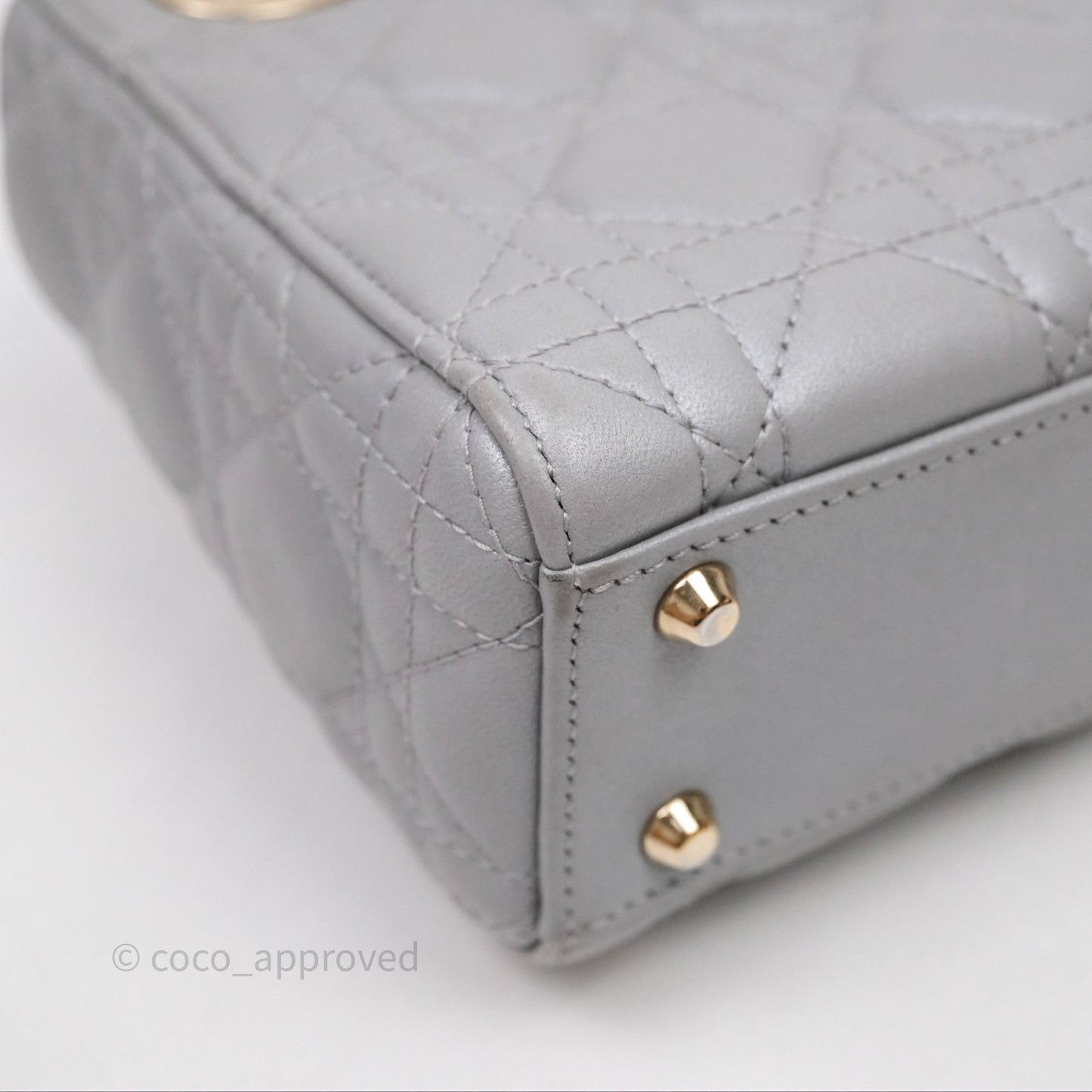Christian Dior Mini Lady Dior Iridescent Grey Lambskin Cannage Gold Hardware
