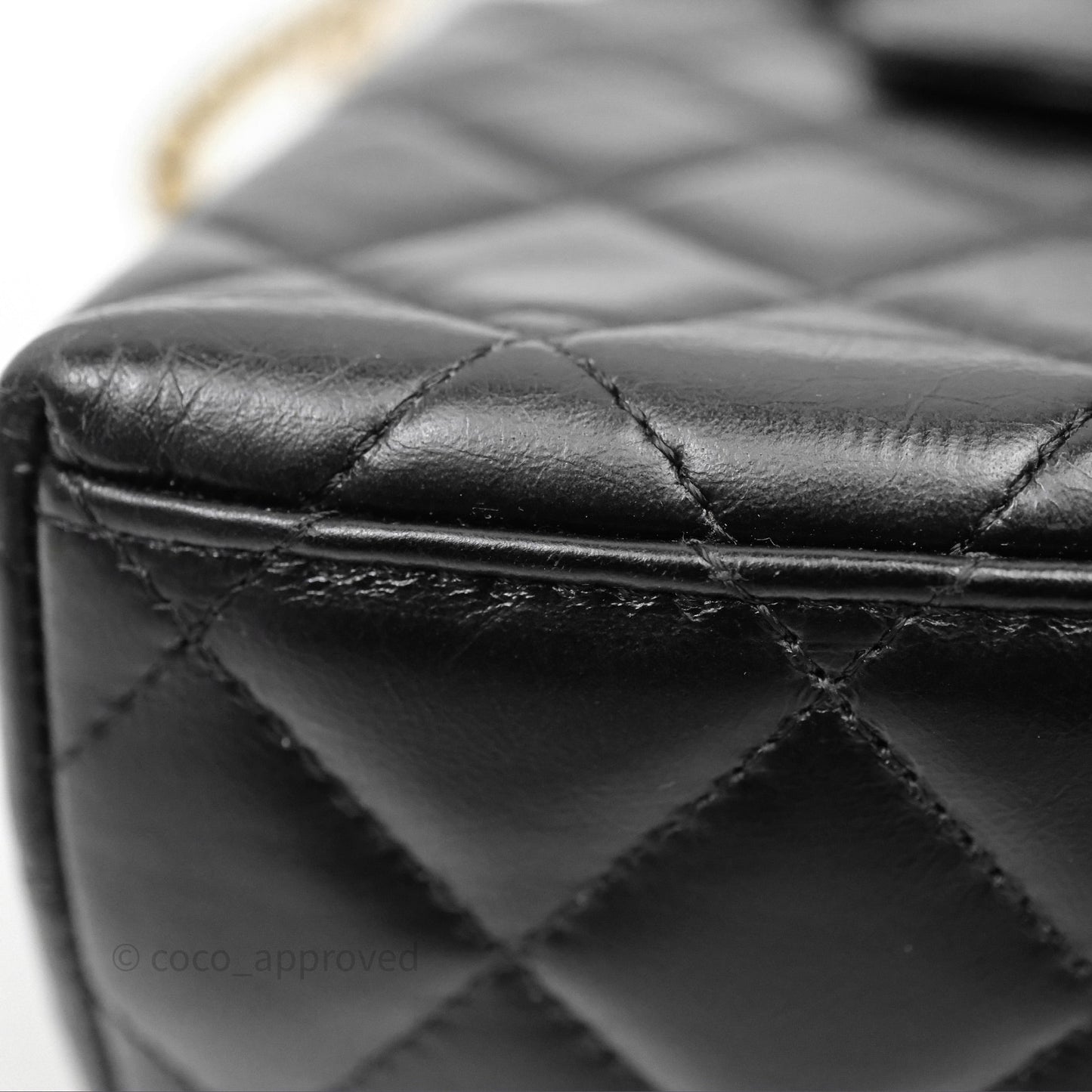 Chanel Kelly Bag Quilted Black Shiny Crumpled Calfskin Aged Gold Hardware