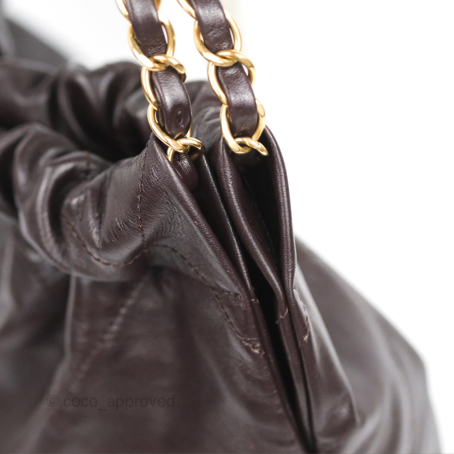 Chanel 22 Small Dark Brown Shiny Calfskin Aged Gold Hardware