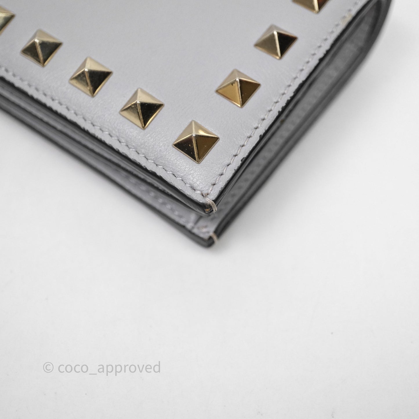 Valentino Grey Garavani Rockstud Compact Short Wallet Gold Hardware