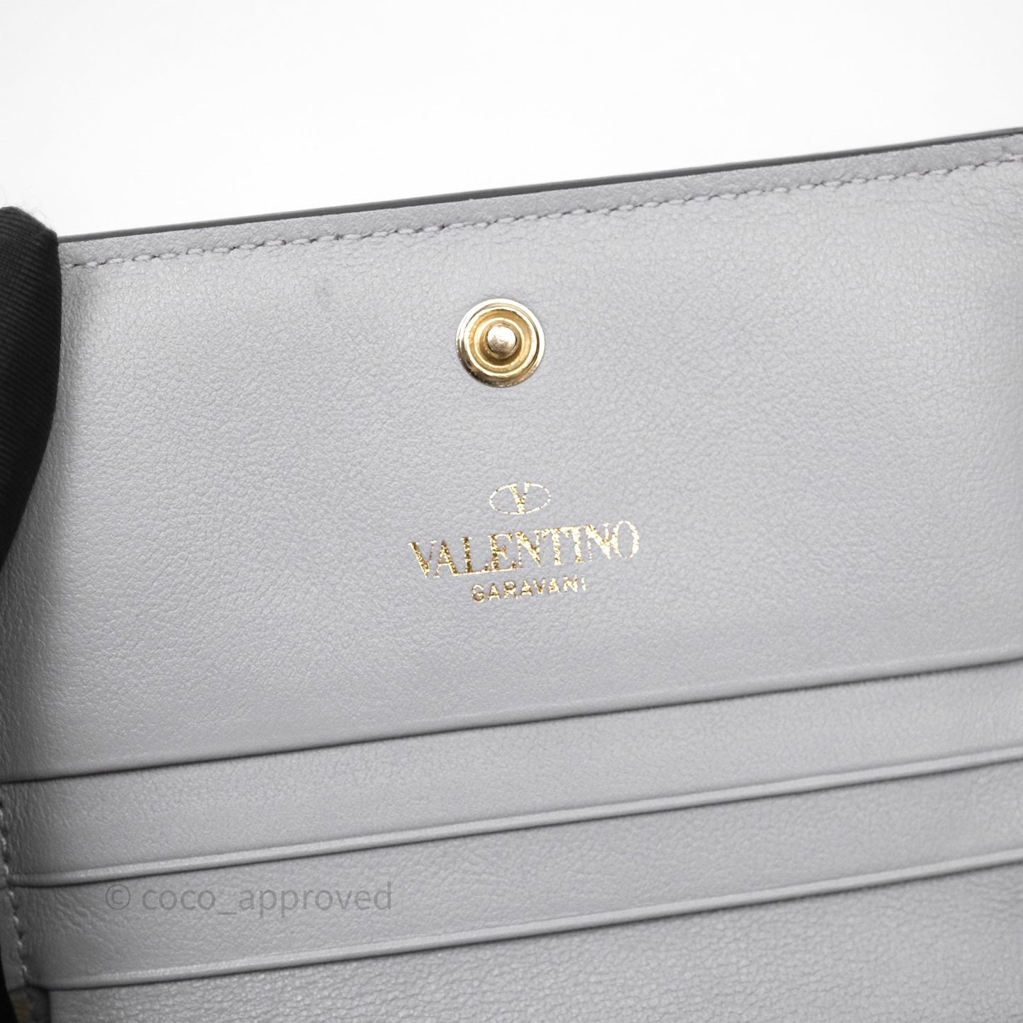 Valentino Grey Garavani Rockstud Compact Short Wallet Gold Hardware