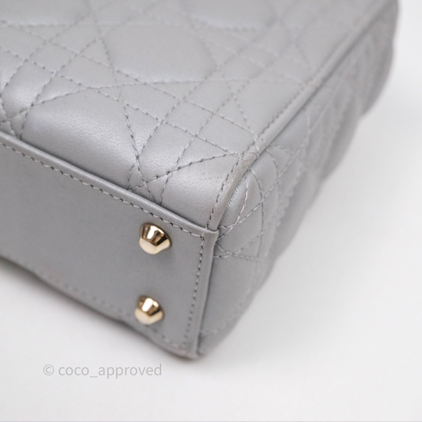 Christian Dior Mini Lady Dior Iridescent Grey Lambskin Cannage Gold Hardware