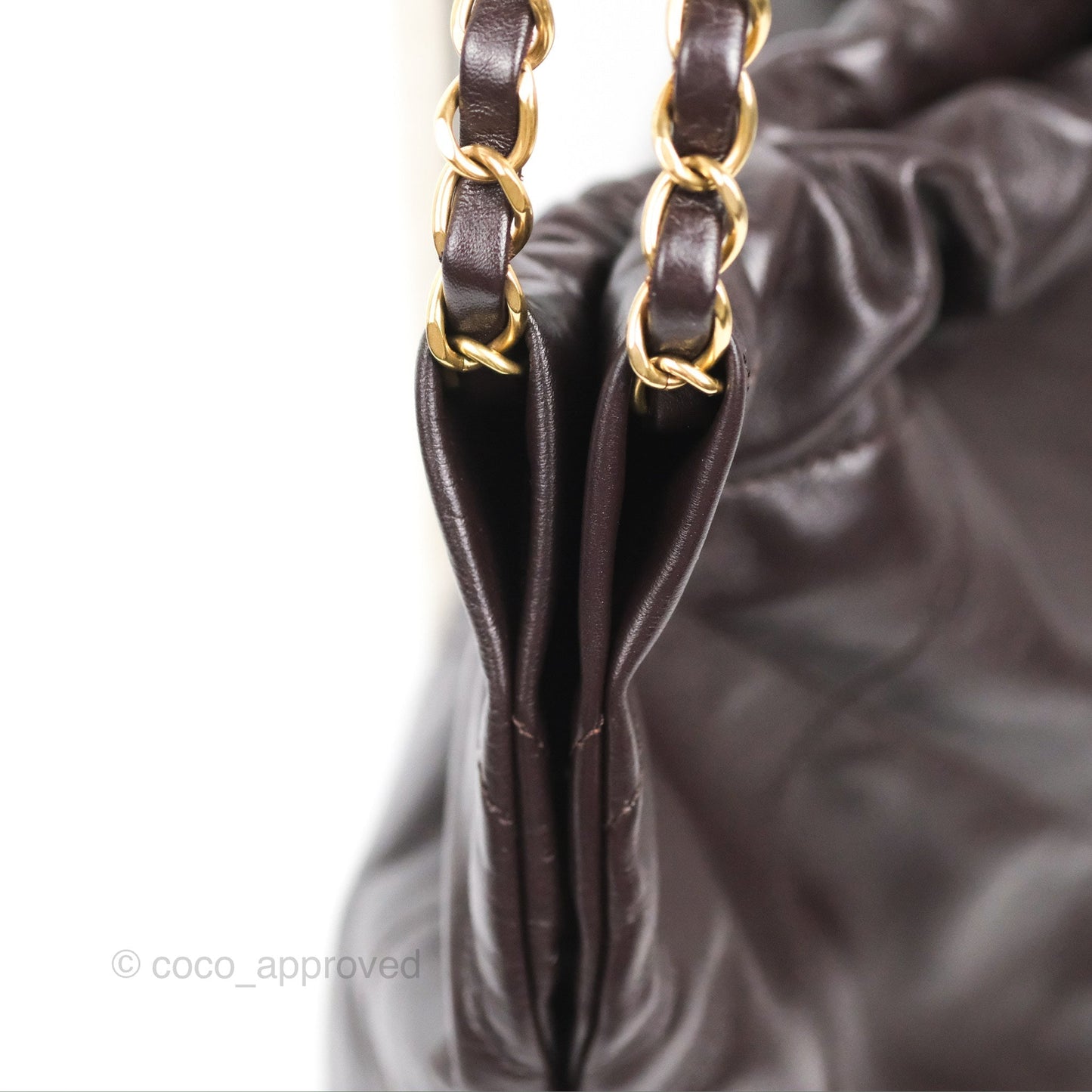 Chanel 22 Small Dark Brown Shiny Calfskin Aged Gold Hardware