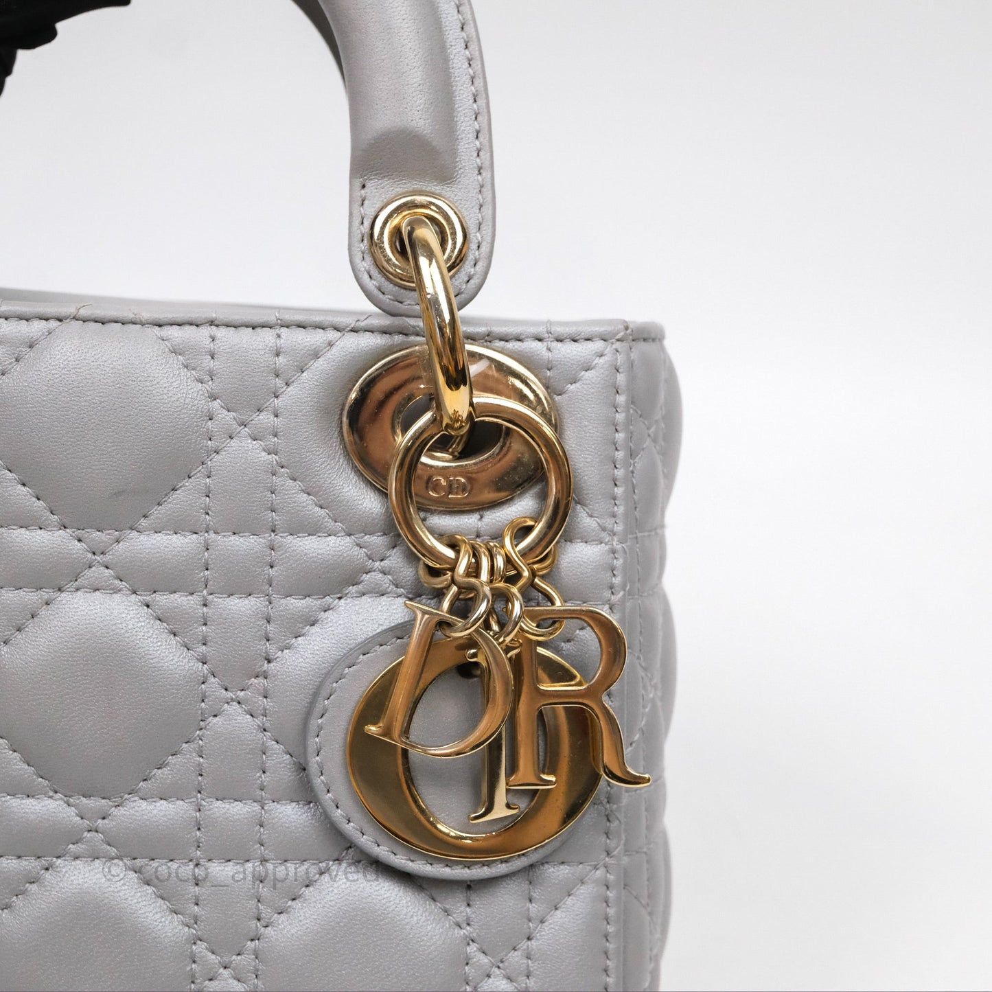 Christian Dior Mini Lady Dior Iridescent Grey Lambskin Cannage Gold Hardware