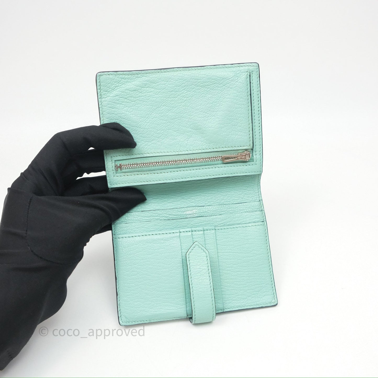Hermes Bearn Compact Wallet Green Chevre Mysore Palladium Hardware