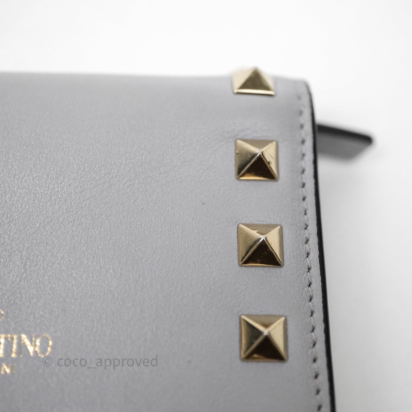 Valentino Grey Garavani Rockstud Compact Short Wallet Gold Hardware