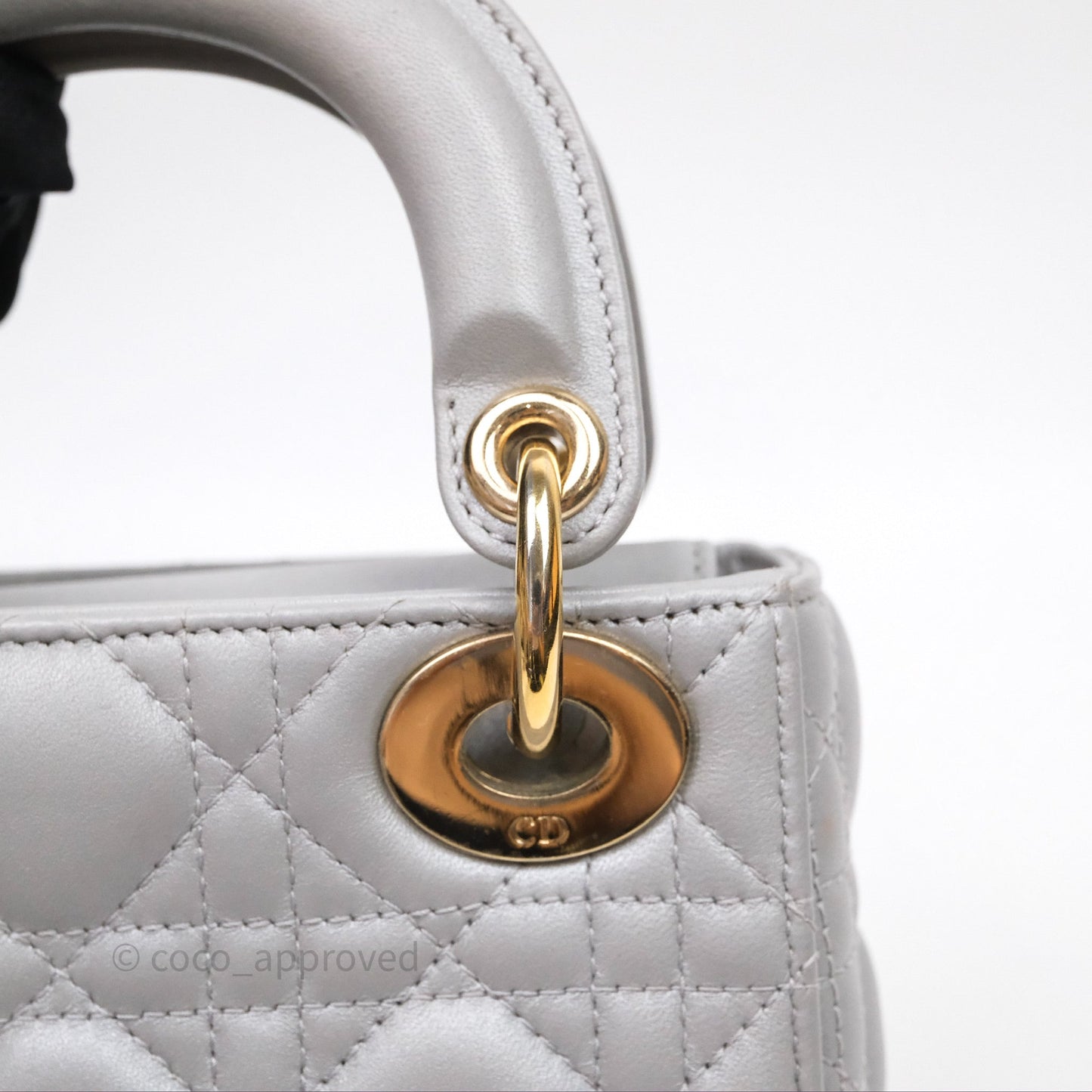 Christian Dior Mini Lady Dior Iridescent Grey Lambskin Cannage Gold Hardware